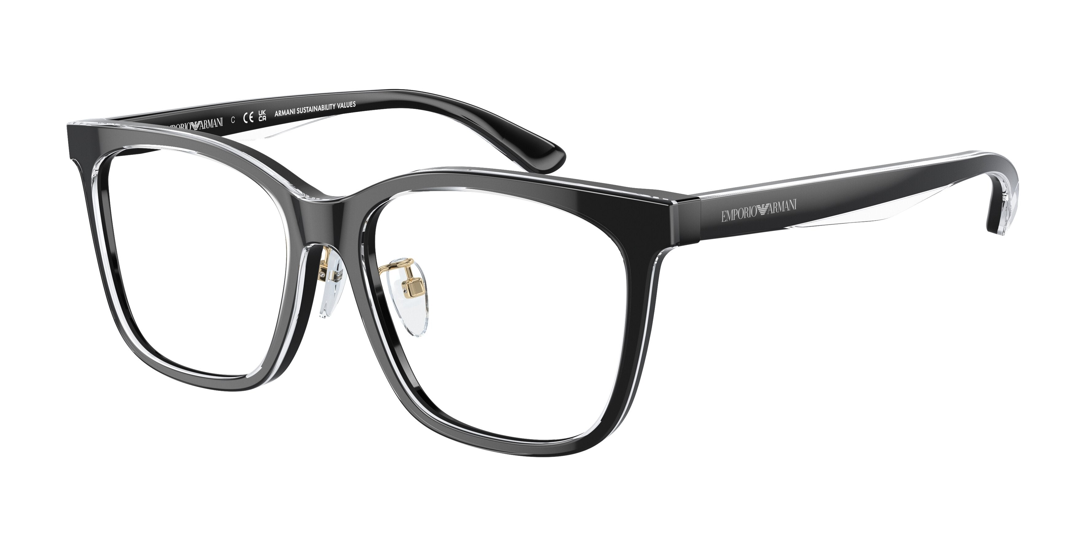 Emporio Armani EA3228F Pillow Eyeglasses  6051-Shiny Black/Top Crystal 53-140-16 - Color Map Black