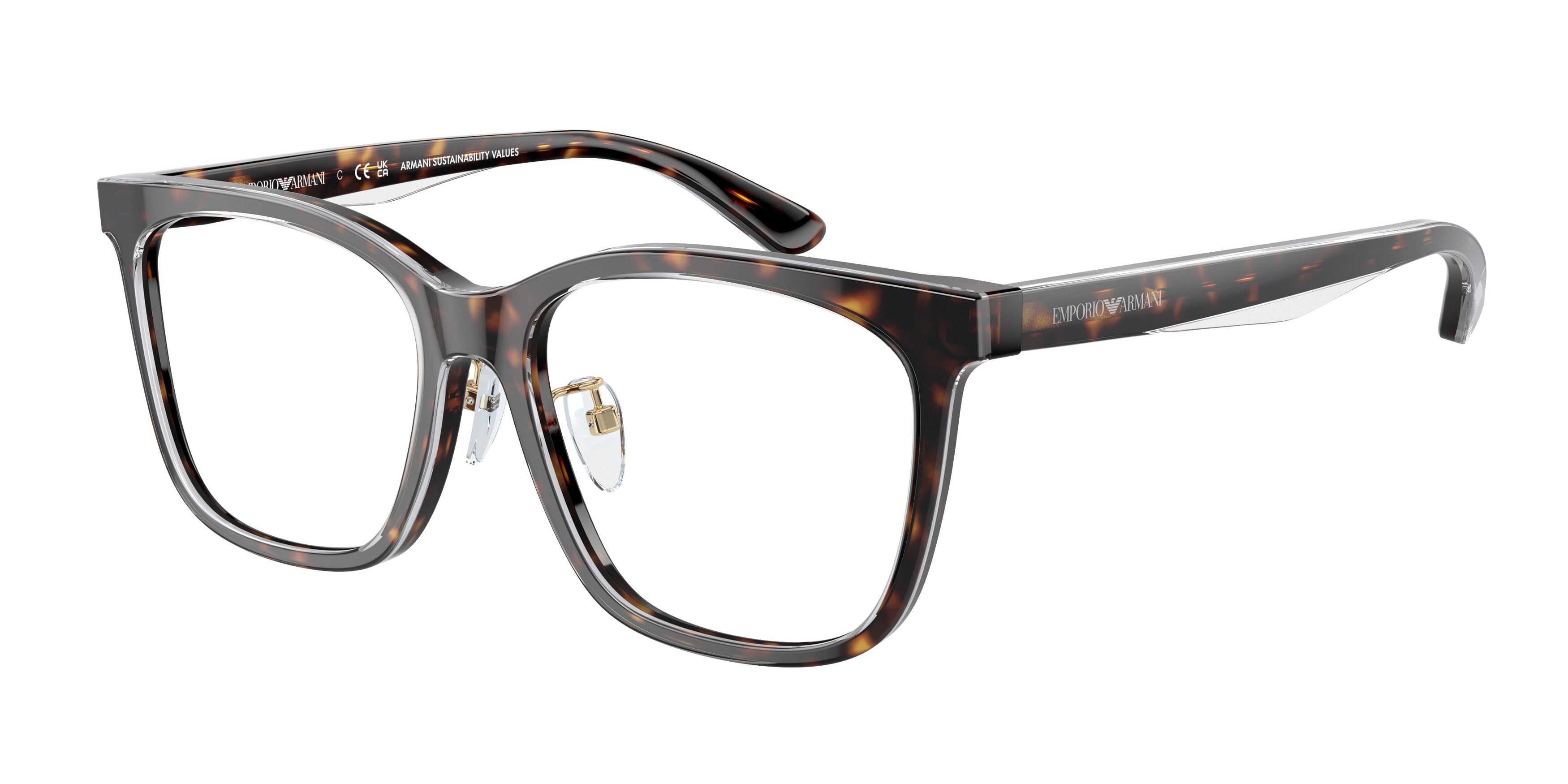 Emporio Armani EA3228F Pillow Eyeglasses  6052-Shiny Havana/Top Crystal 53-140-16 - Color Map Tortoise