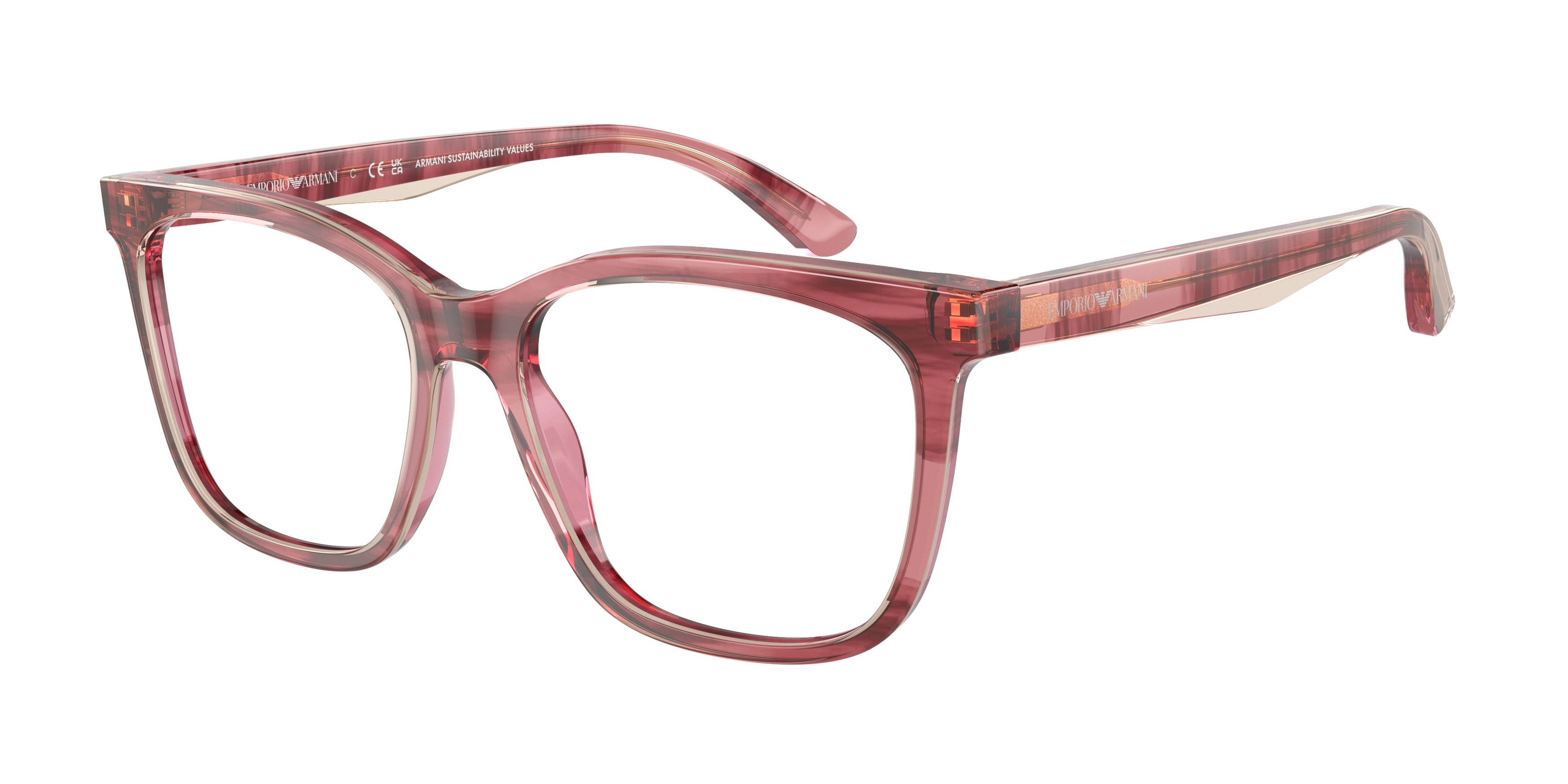 Emporio Armani EA3228 Pillow Eyeglasses  6057-Shiny Bordeaux/Top Light Brown 53-140-16 - Color Map Red