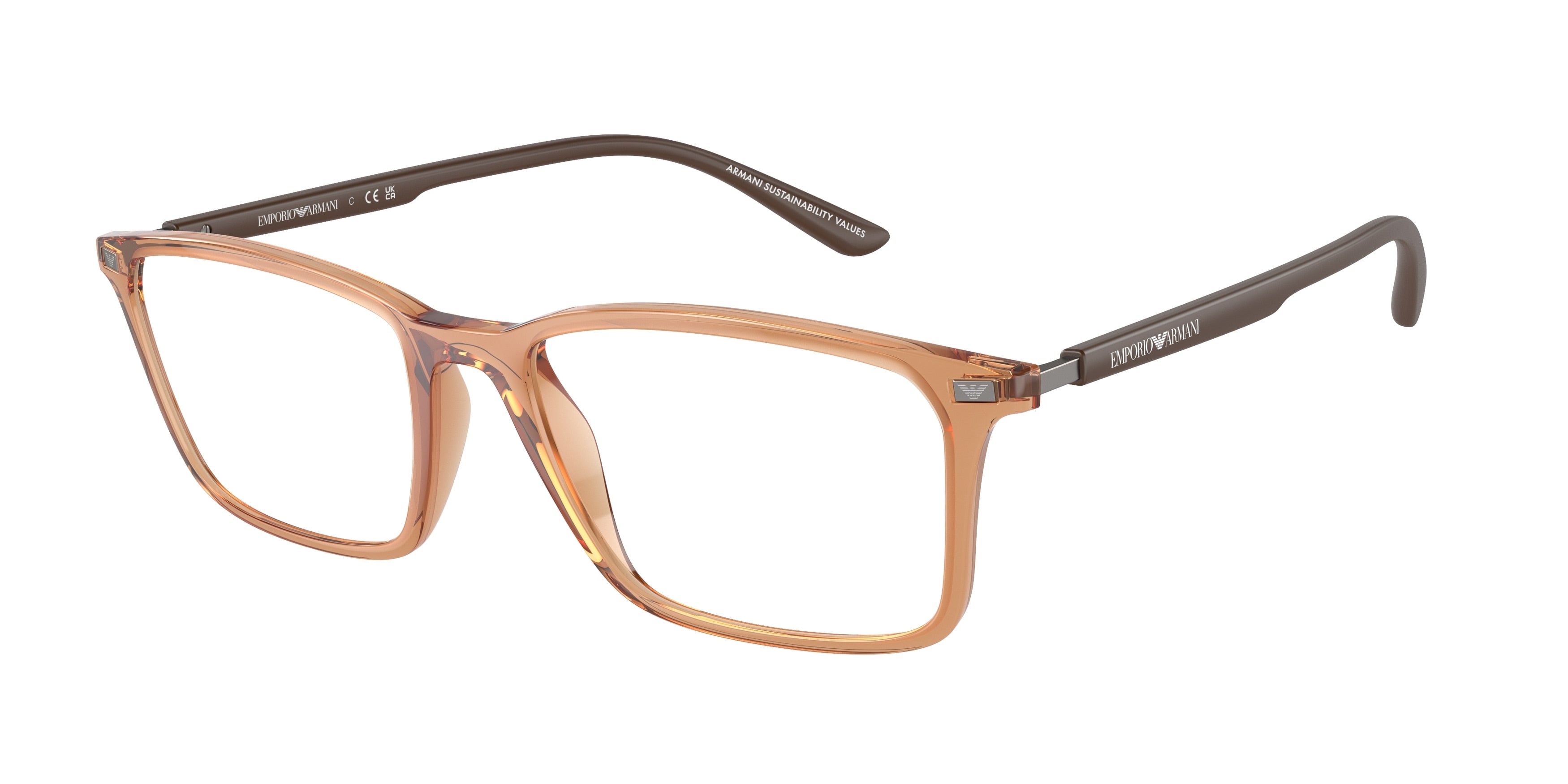 Emporio Armani EA3237F Rectangle Eyeglasses  6110-Shiny Transparent Brown 56-145-18 - Color Map Brown
