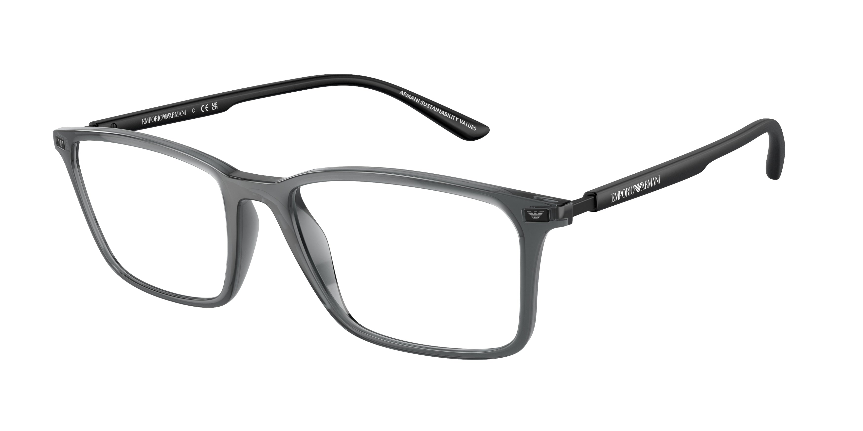 Emporio Armani EA3237 Rectangle Eyeglasses  6106-Shiny Transparent Black 55-145-18 - Color Map Grey