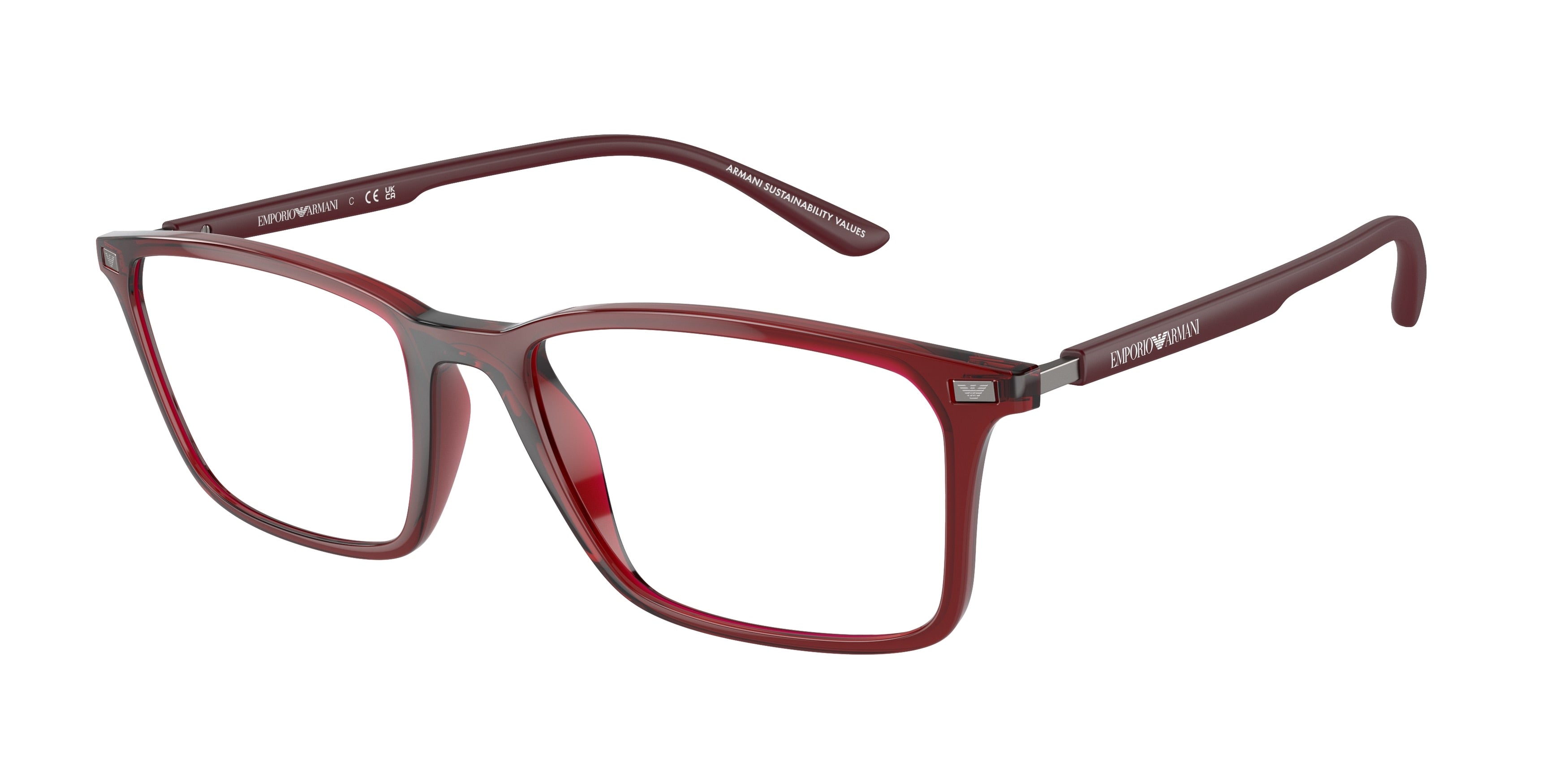Emporio Armani EA3237 Rectangle Eyeglasses  6109-Shiny Transparent Bordeaux 55-145-18 - Color Map Red