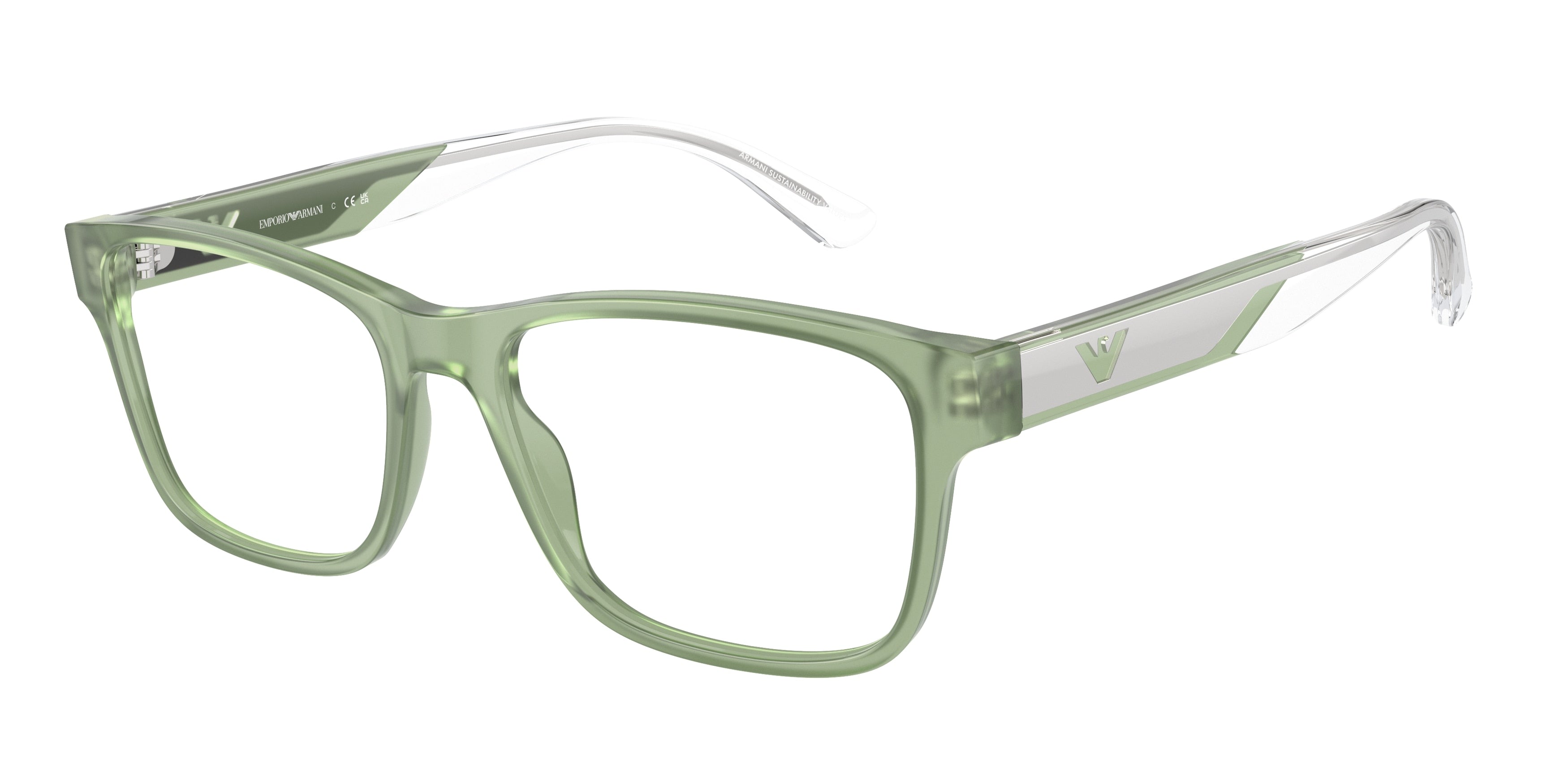 Emporio Armani EA3239 Rectangle Eyeglasses  6094-Shiny Opaline Green 55-145-17 - Color Map Green