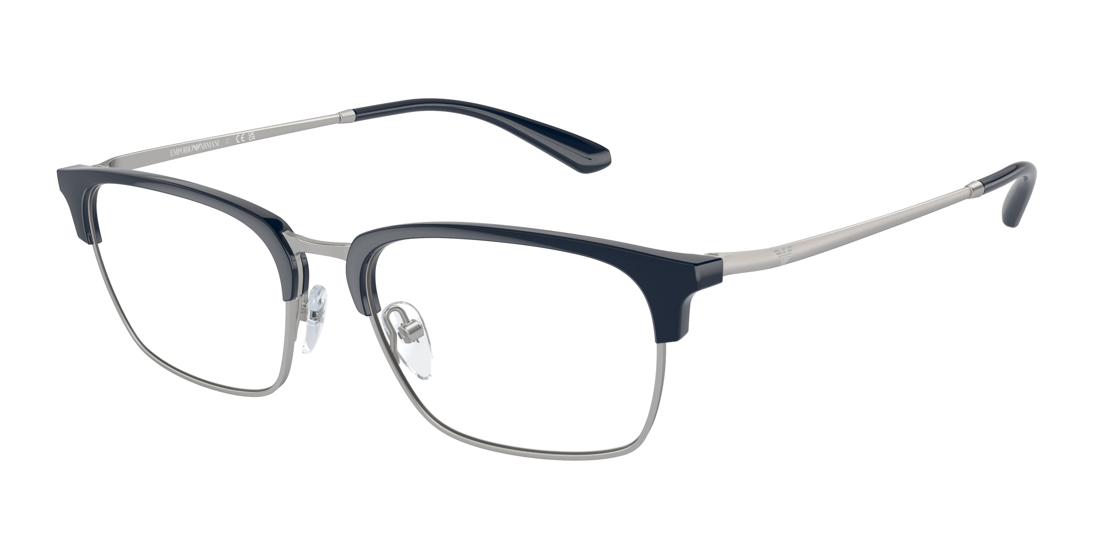 Emporio Armani EA3243 Pillow Eyeglasses  3045-Shiny Blue/Matte Silver 55-145-18 - Color Map Blue
