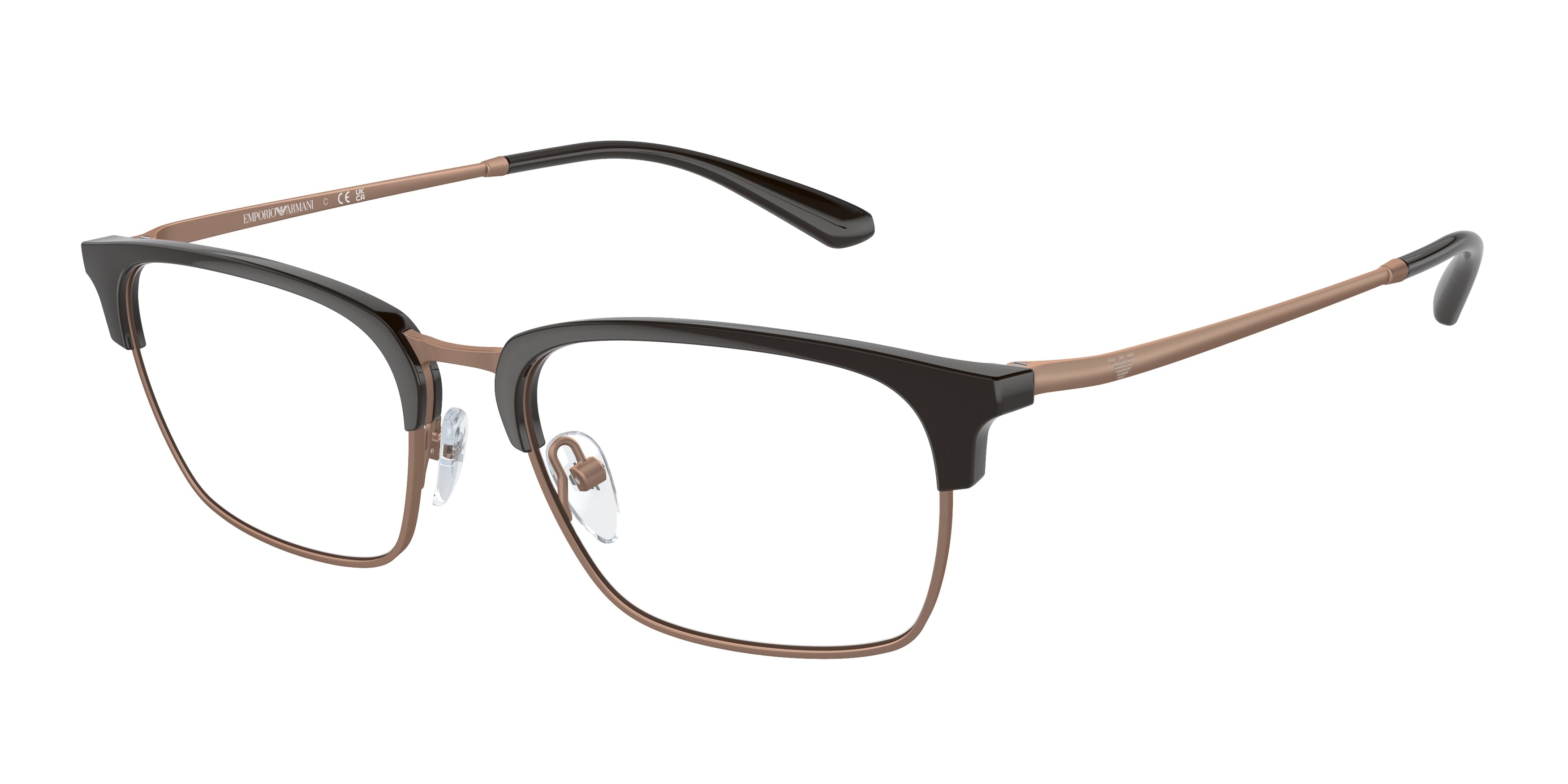 Emporio Armani EA3243 Pillow Eyeglasses  3201-Shiny Brown/Matte Pink Gold 53-145-18 - Color Map Brown
