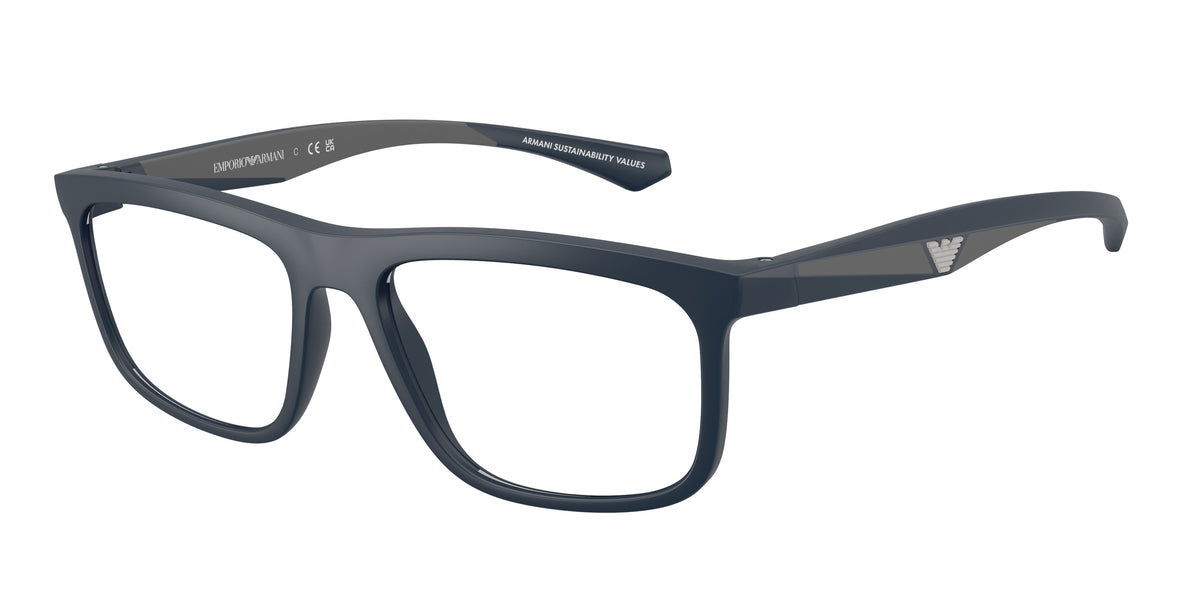 Emporio Armani EA3246 Square Eyeglasses  6185-Matte Blue 55-145-17 - Color Map Blue