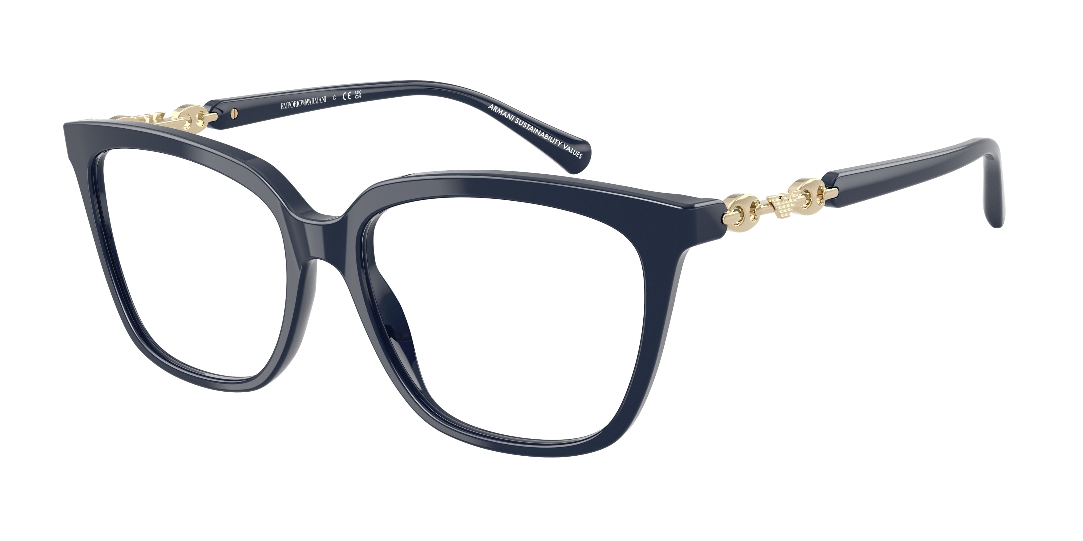 Emporio Armani EA3248 Cat Eye Eyeglasses  6039-Shiny Blue 55-140-16 - Color Map Blue