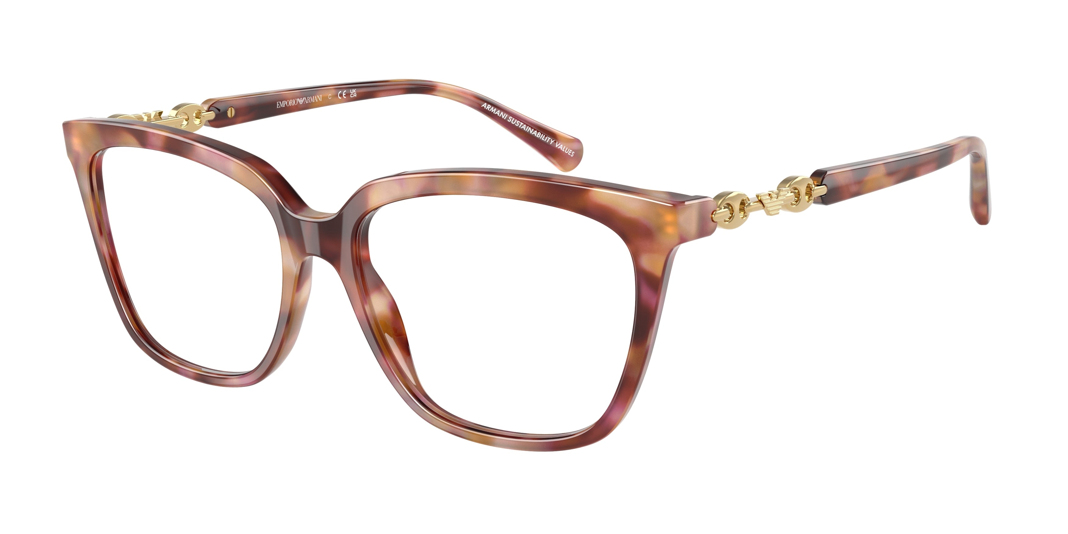Emporio Armani EA3248 Cat Eye Eyeglasses  6196-Shiny Havana Red 55-140-16 - Color Map Red