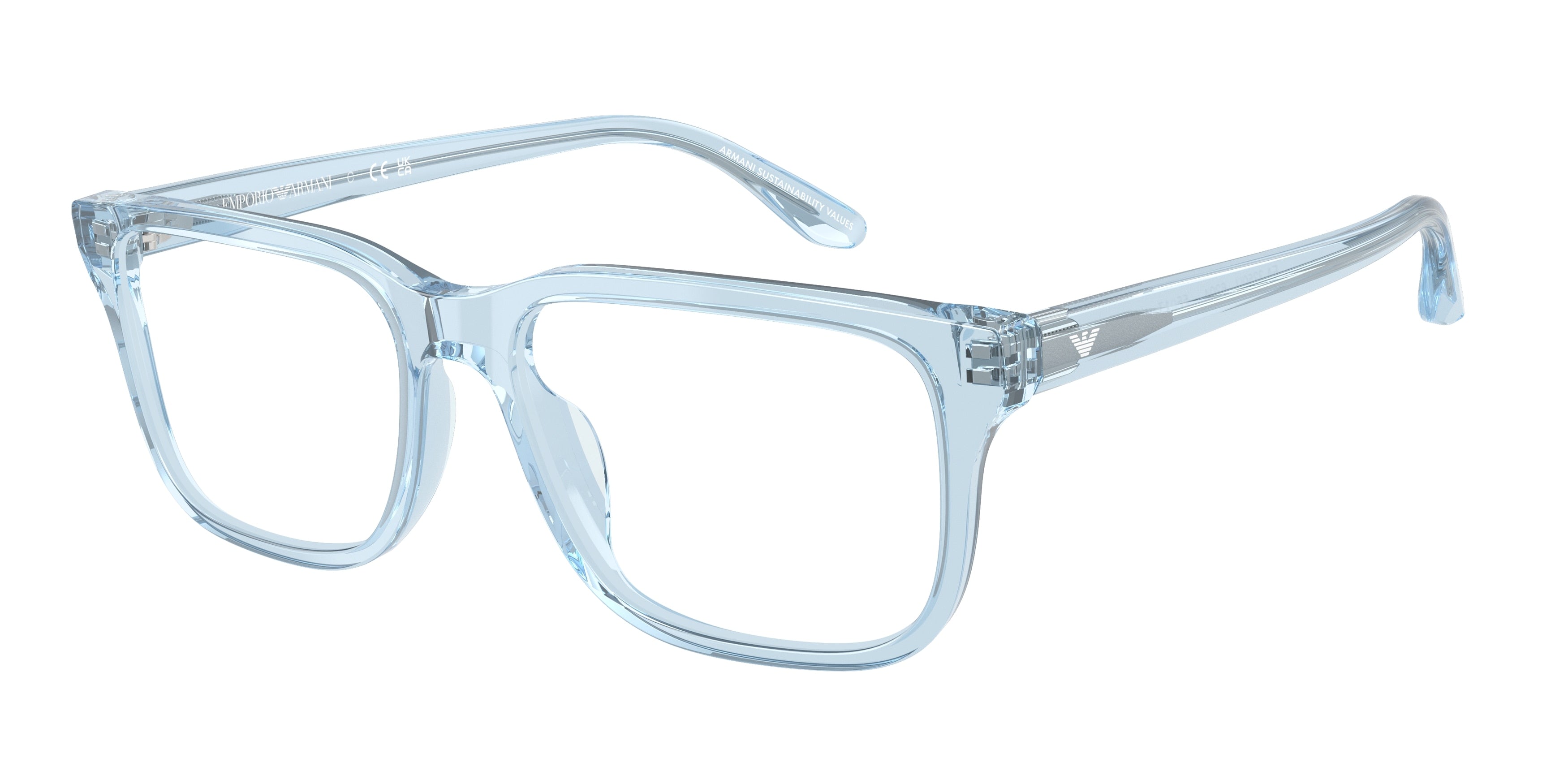 Emporio Armani EA3250U Rectangle Eyeglasses  6204-Shiny Transparent Light Blue 56-145-17 - Color Map Blue