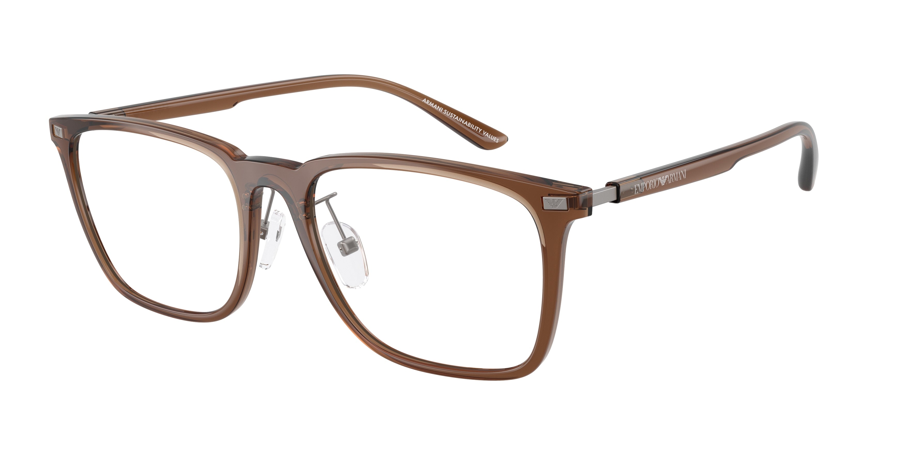 Emporio Armani EA3263D Pillow Eyeglasses  6282-Shiny Transparent Brown 55-145-18 - Color Map Brown