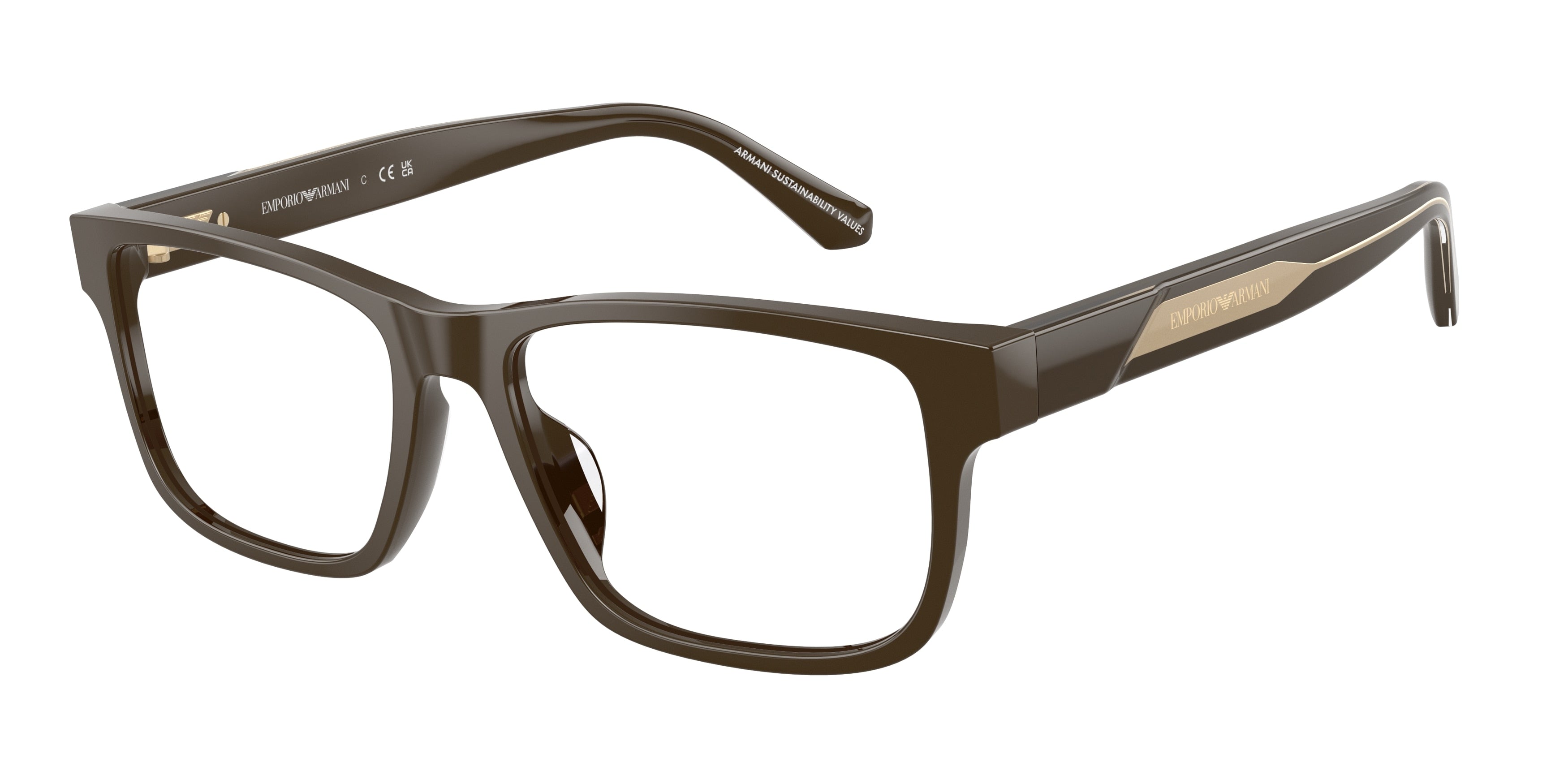 Emporio Armani EA3265U Rectangle Eyeglasses for Men — Free Shipping - 56-145-17 / 6307-Shiny Brown