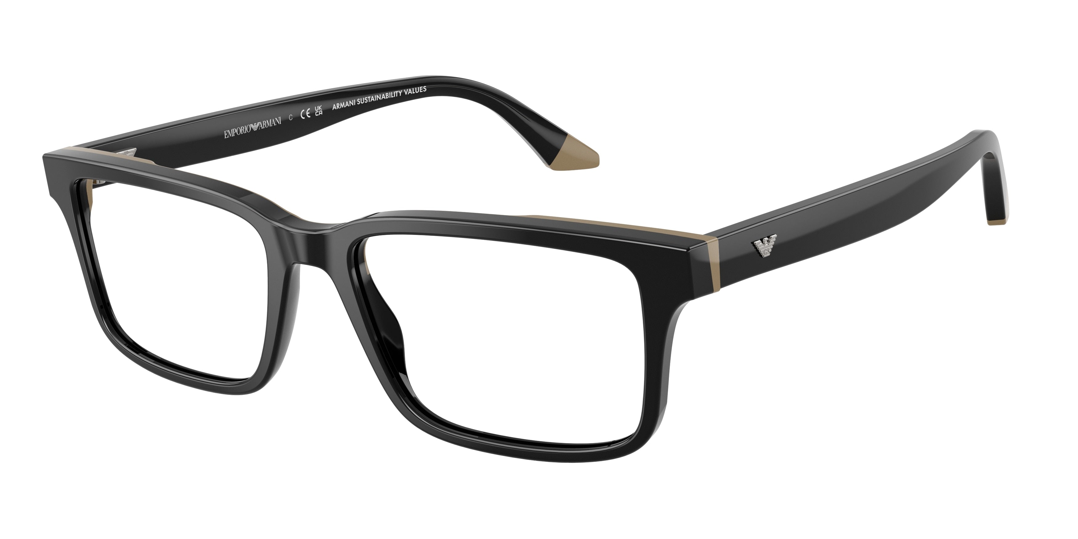 Emporio Armani EA3269 Rectangle Eyeglasses for Men — Free Shipping - 54-145-18 / 6313-Black/Beige
