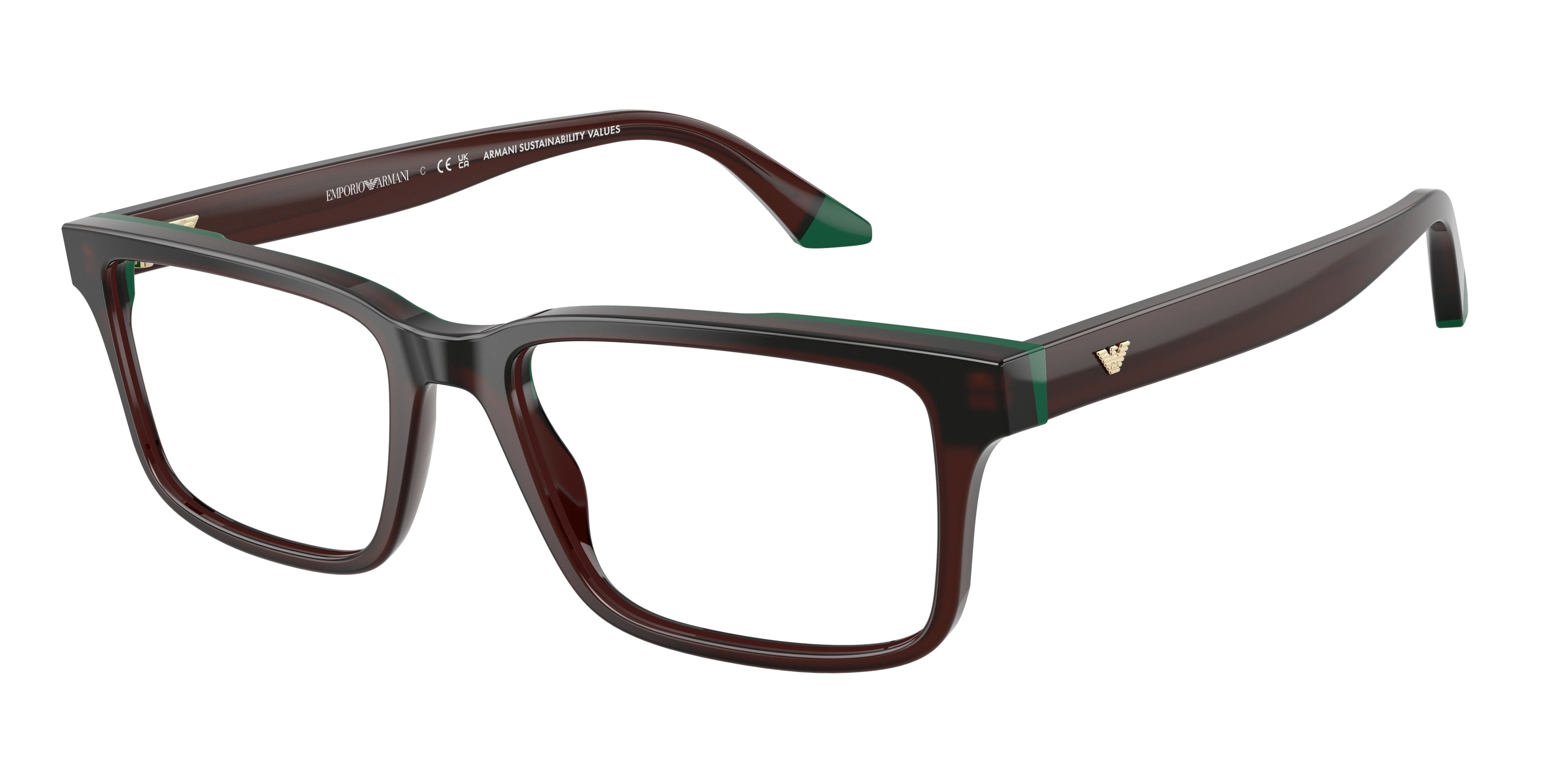 Emporio Armani EA3269 Rectangle Eyeglasses for Men — Free Shipping - 54-145-18 / 6315-Opaline Brown/Green