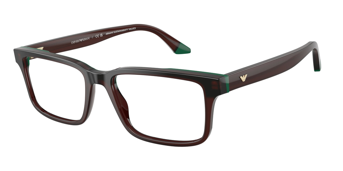 Emporio Armani EA3269 Rectangle Eyeglasses for Men — Free Shipping - 56-145-18 / 6315-Opaline Brown/Green