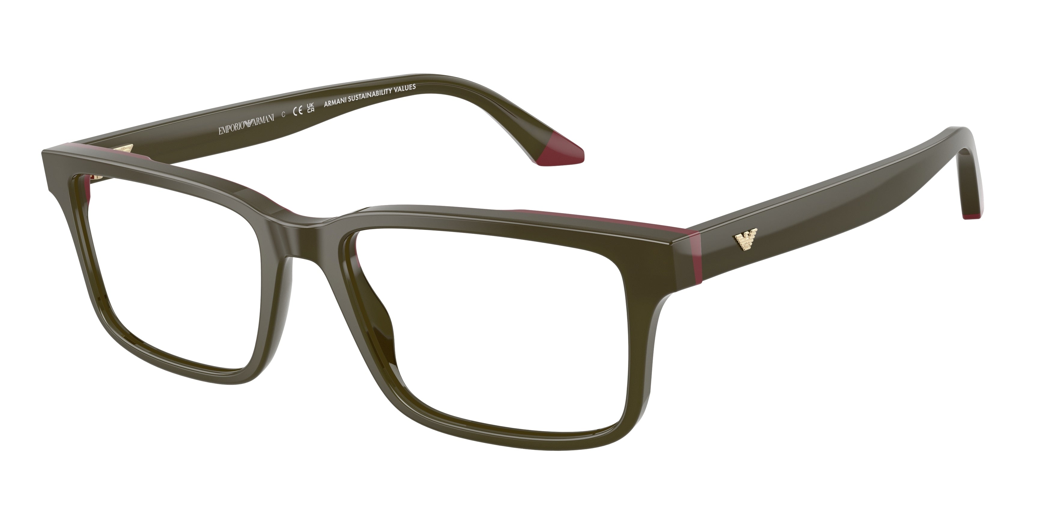Emporio Armani EA3269 Rectangle Eyeglasses for Men — Free Shipping - 54-145-18 / 6316-Opaline Green/Bordeaux