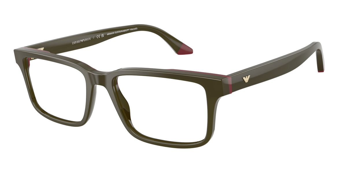 Emporio Armani EA3269 Rectangle Eyeglasses for Men — Free Shipping - 56-145-18 / 6316-Opaline Green/Bordeaux