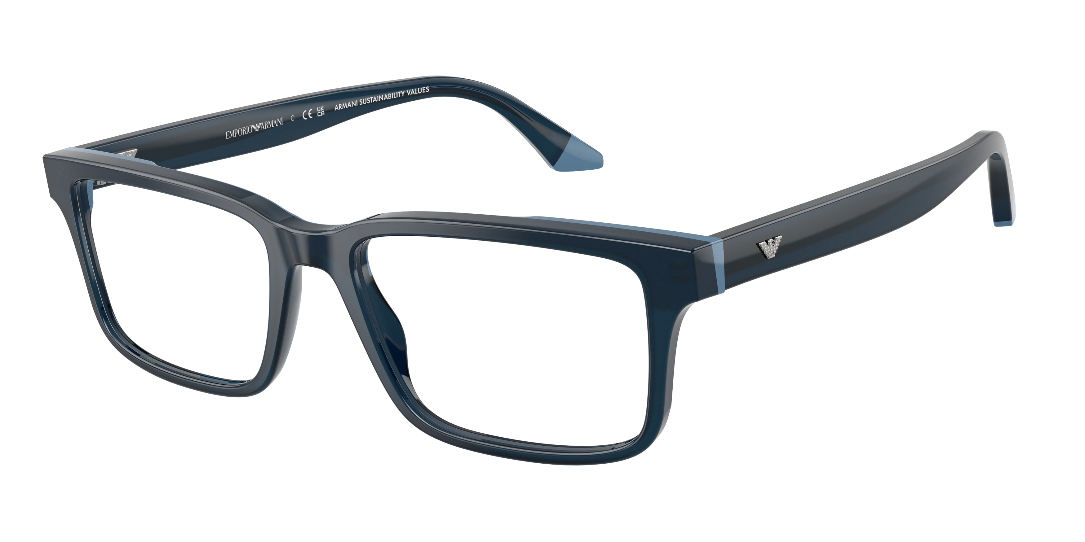 Emporio Armani EA3269 Rectangle Eyeglasses for Men — Free Shipping - 54-145-18 / 6317-Opaline Blue