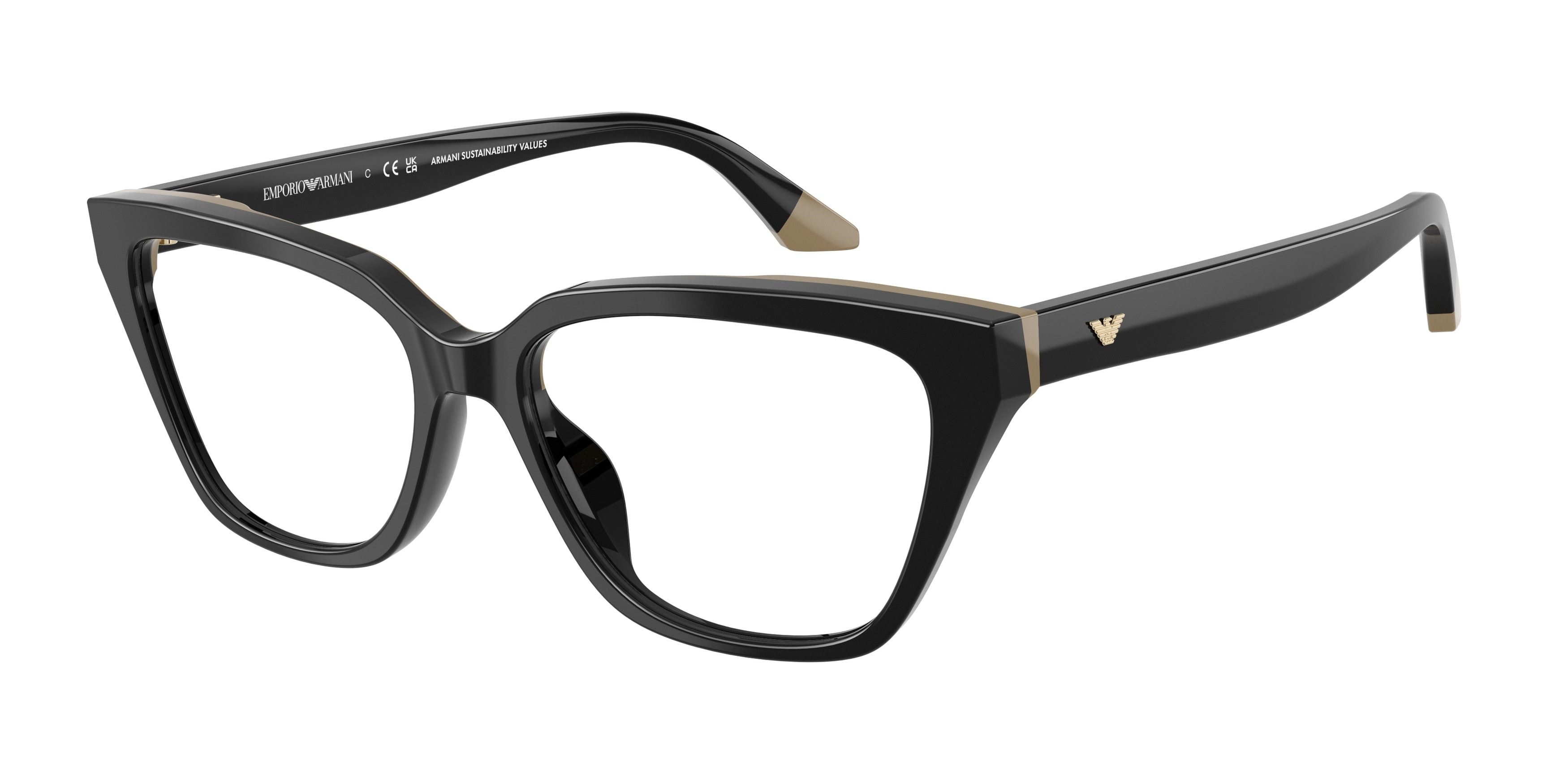 Emporio Armani EA3270U Cat Eye Eyeglasses for Women — Free Shipping - 53-140-16 / 6313-Black/Beige