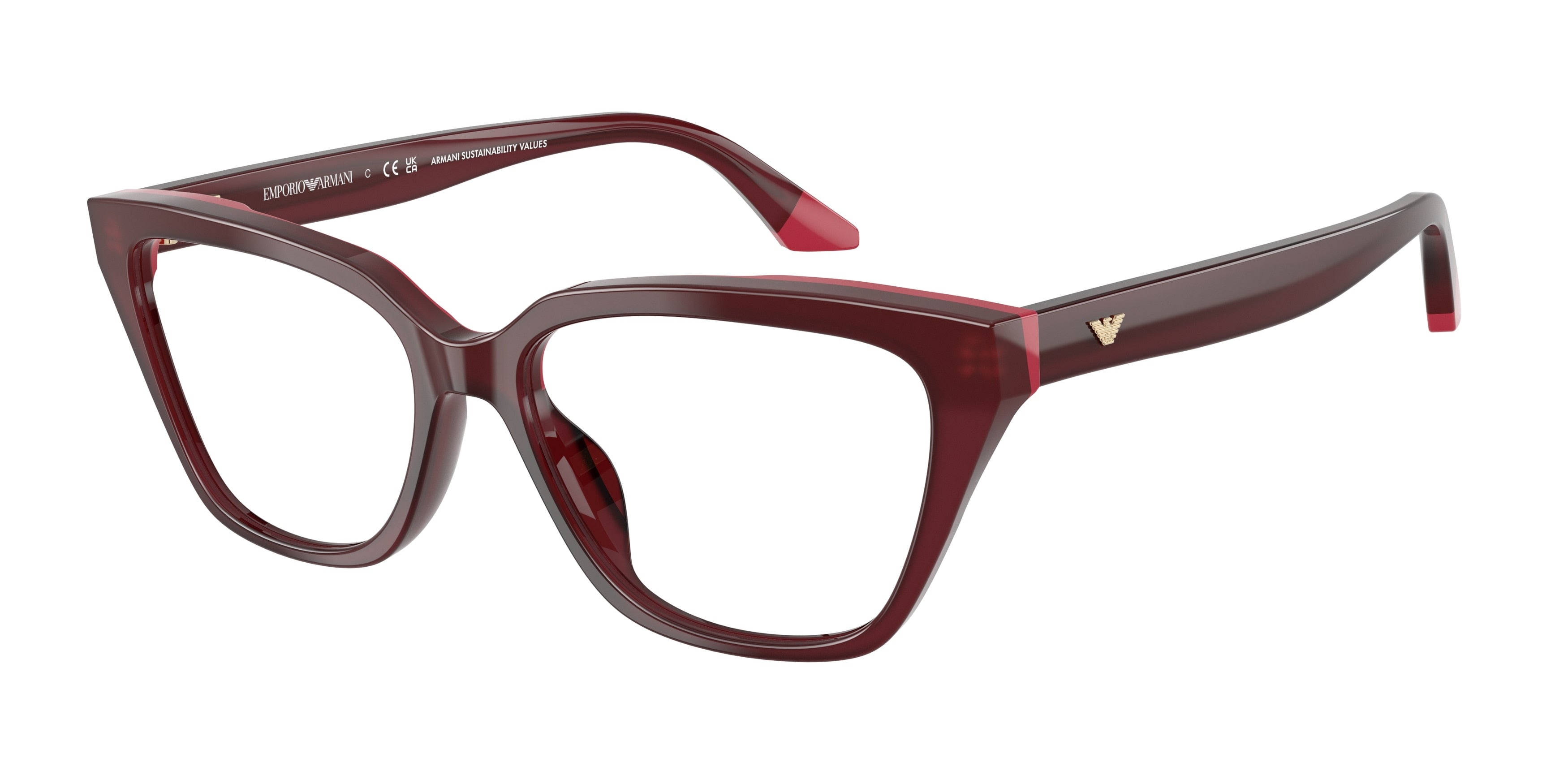 Emporio Armani EA3270U Cat Eye Eyeglasses for Women — Free Shipping - 53-140-16 / 6320-Opaline Bordeaux/Pink
