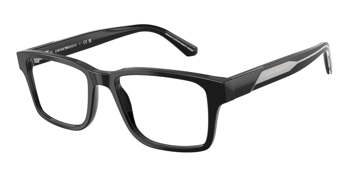Emporio Armani EA3271F Rectangle Eyeglasses for Men — Free Shipping - 54-145-18 / 5017-Shiny Black