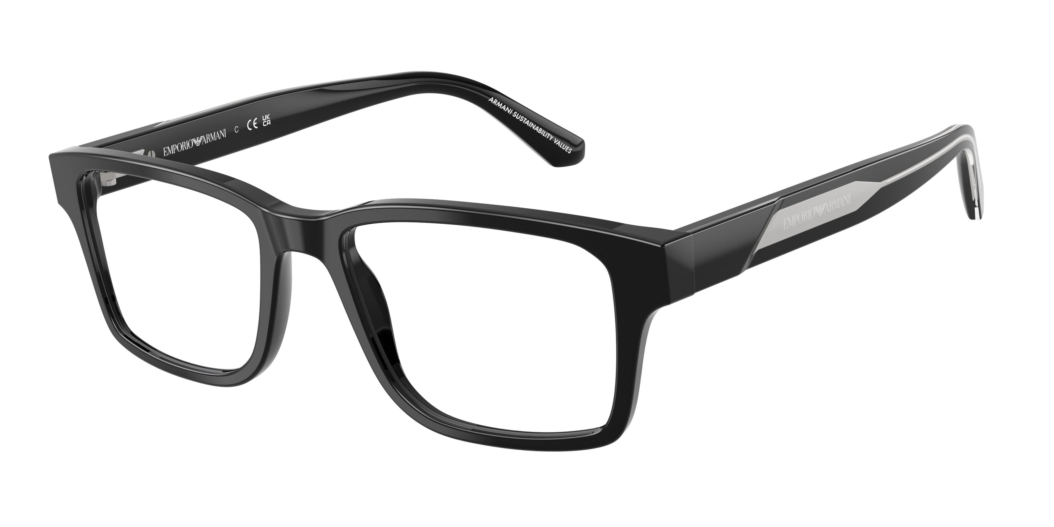Emporio Armani EA3271F Rectangle Eyeglasses for Men — Free Shipping - 54-145-18 / 5017-Shiny Black