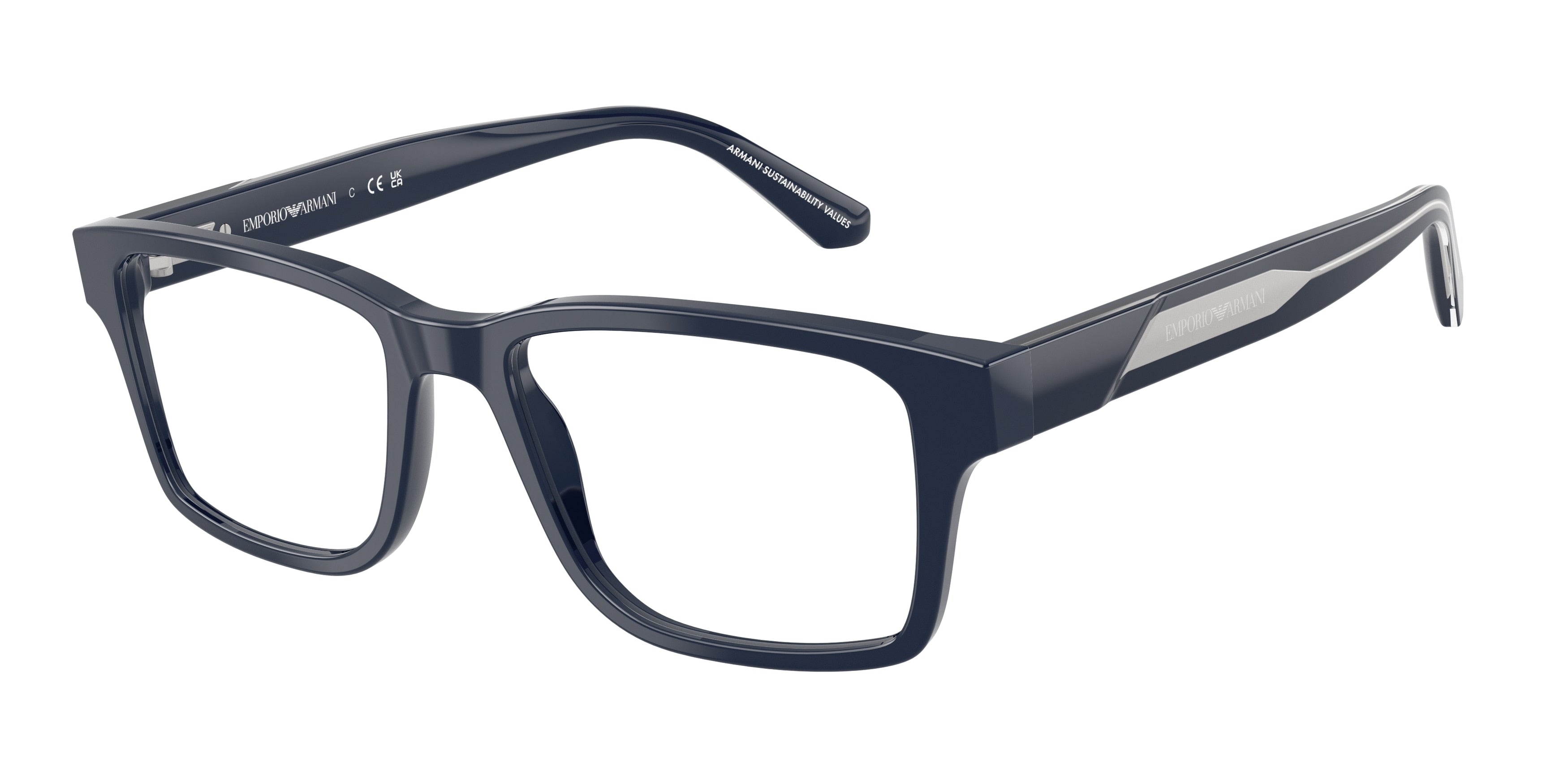 Emporio Armani EA3271F Rectangle Eyeglasses for Men — Free Shipping - 54-145-18 / 6039-Shiny Blue