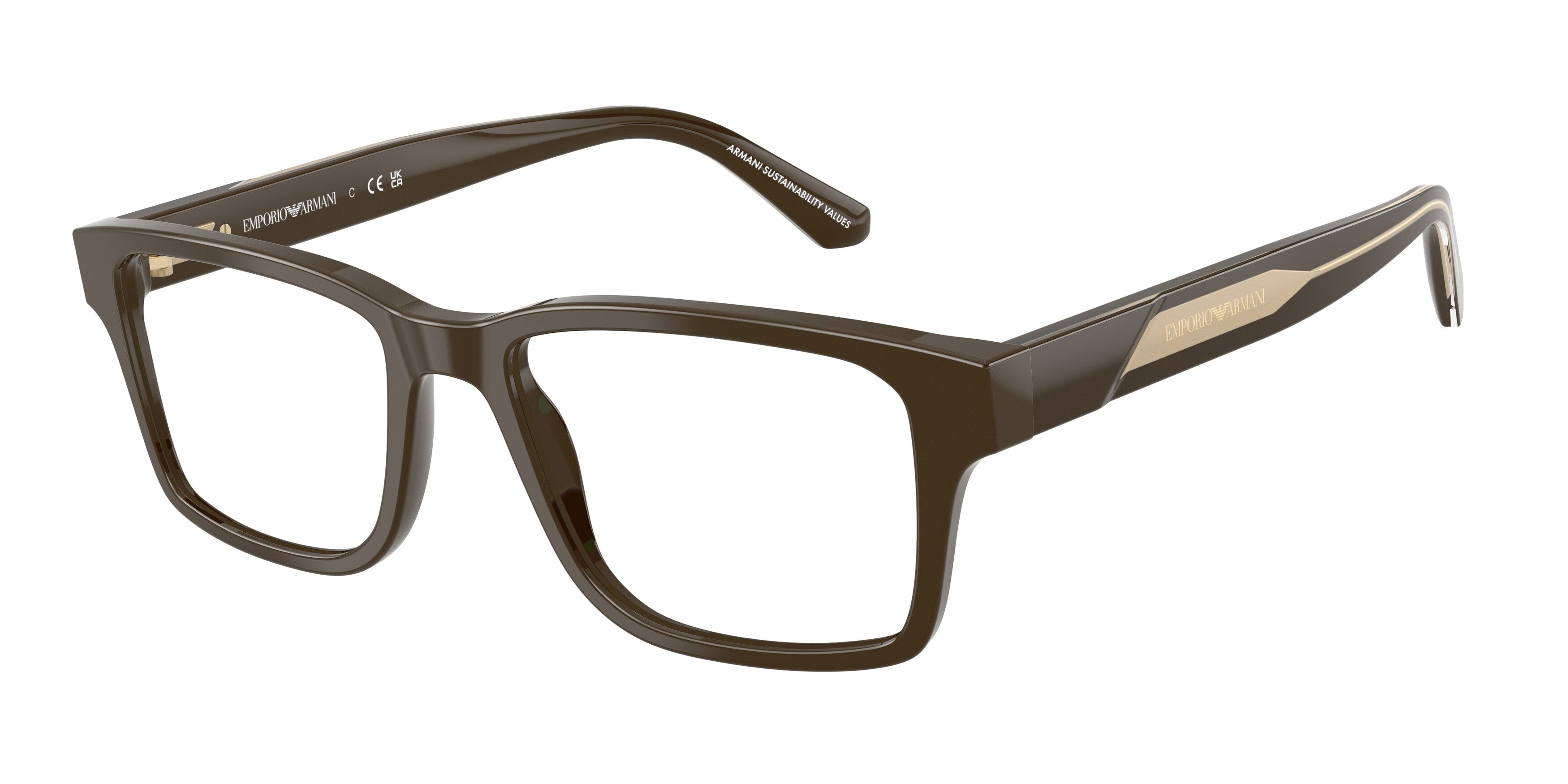 Emporio Armani EA3271F Rectangle Eyeglasses for Men — Free Shipping - 54-145-18 / 6307-Shiny Brown