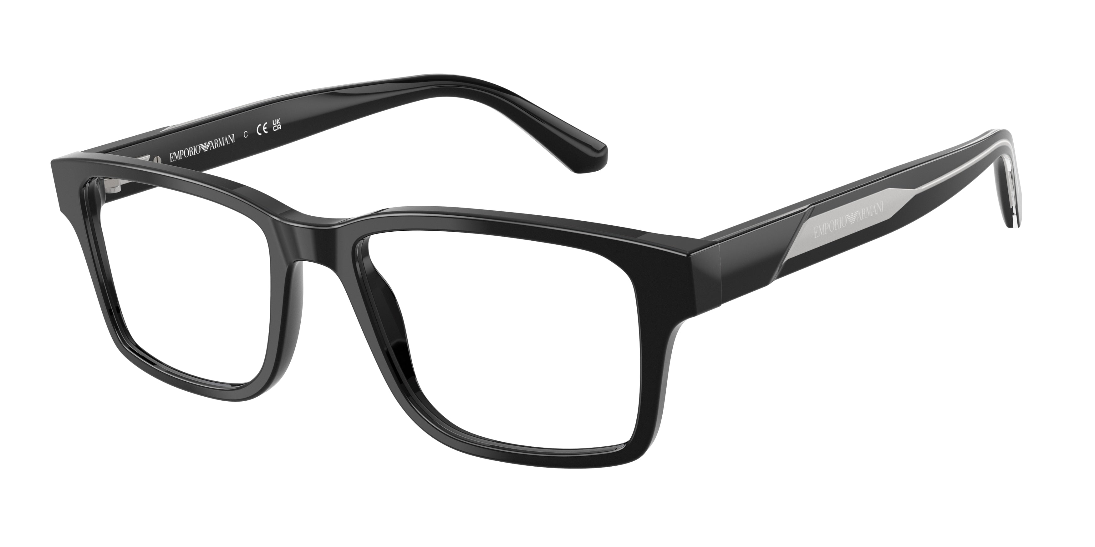 Emporio Armani EA3271 Rectangle Eyeglasses for Men — Free Shipping - 52-145-18 / 5017-Shiny Black