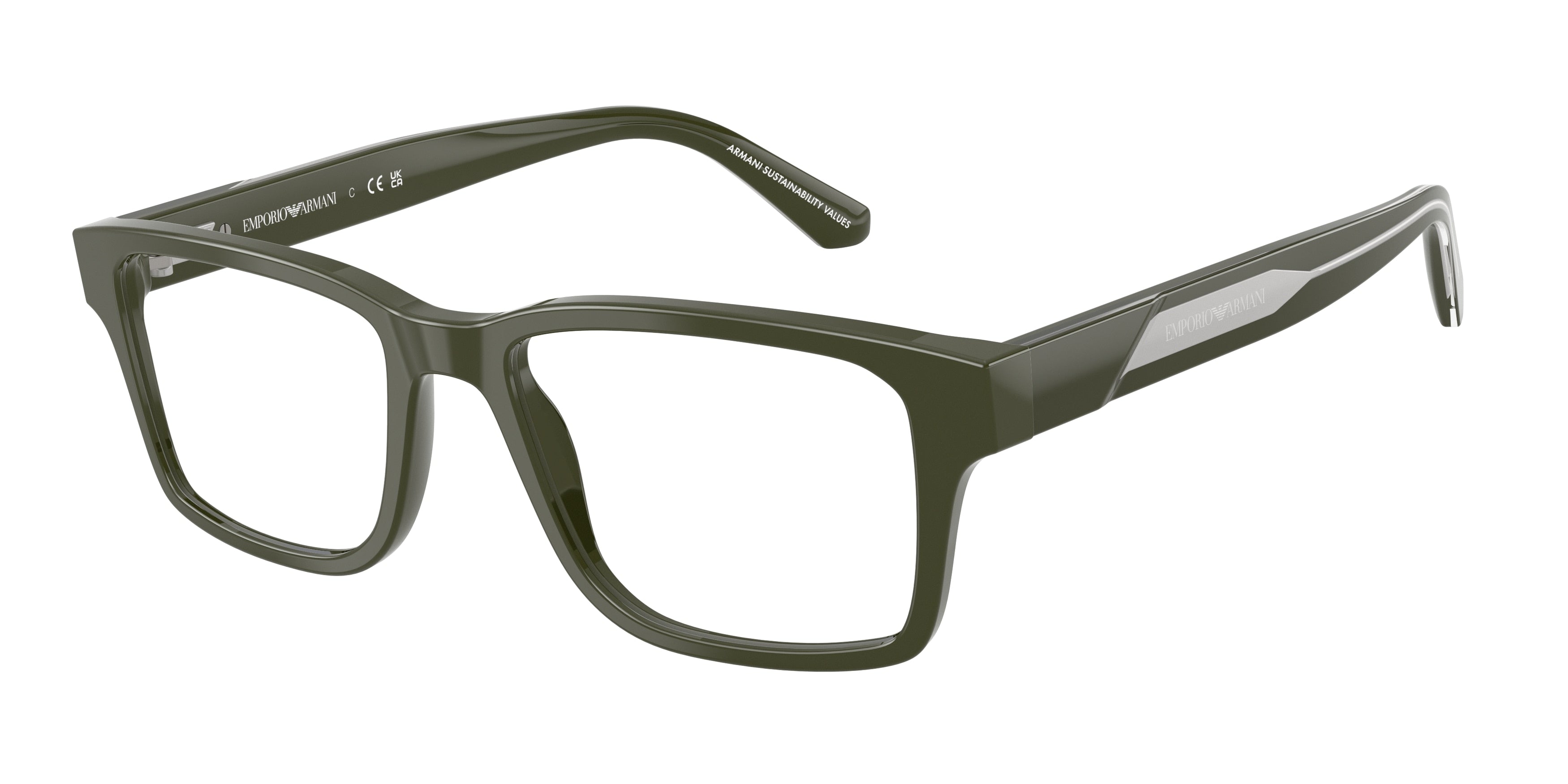 Emporio Armani EA3271 Rectangle Eyeglasses for Men — Free Shipping - 52-145-18 / 6321-Shiny Green