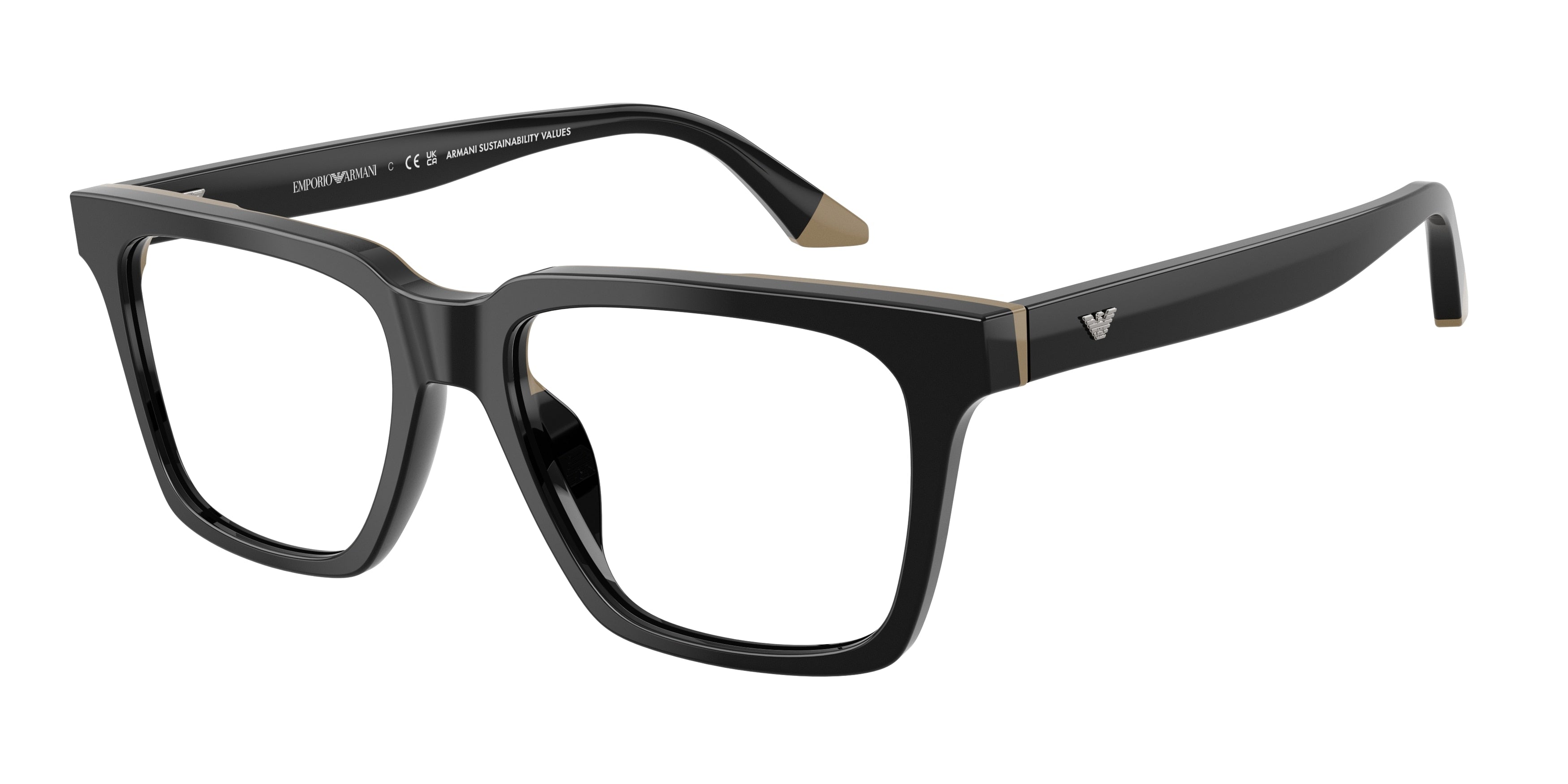 Emporio Armani EA3272U Square Eyeglasses for Men — Free Shipping - 52-145-17 / 6313-Black/Beige