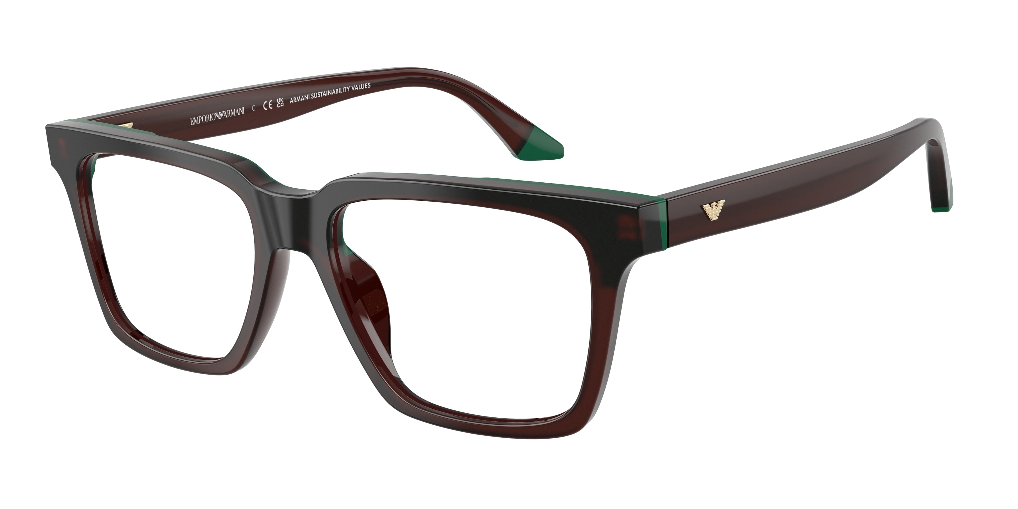 Emporio Armani EA3272U Square Eyeglasses for Men — Free Shipping - 52-145-17 / 6315-Opaline Brown/Green