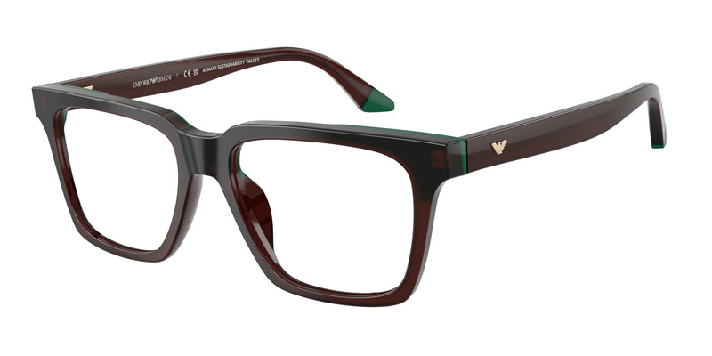 Emporio Armani EA3272U Square Eyeglasses for Men — Free Shipping - 52-145-17 / 6315-Opaline Brown/Green