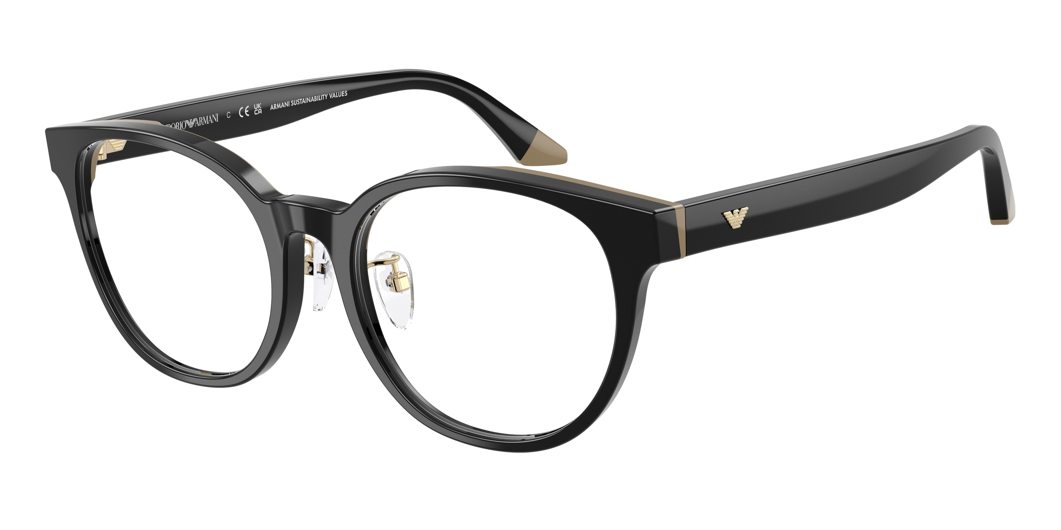 Emporio Armani EA3274F Round Eyeglasses for Women — Free Shipping - 53-145-18 / 6313-Black/Beige