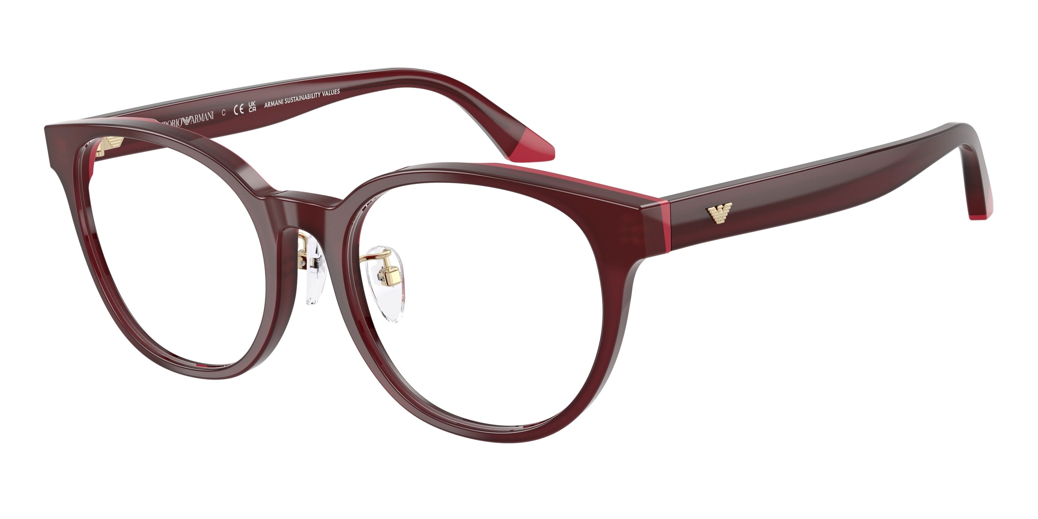 Emporio Armani EA3274F Round Eyeglasses for Women — Free Shipping - 53-145-18 / 6320-Opal Bordeaux/Pink