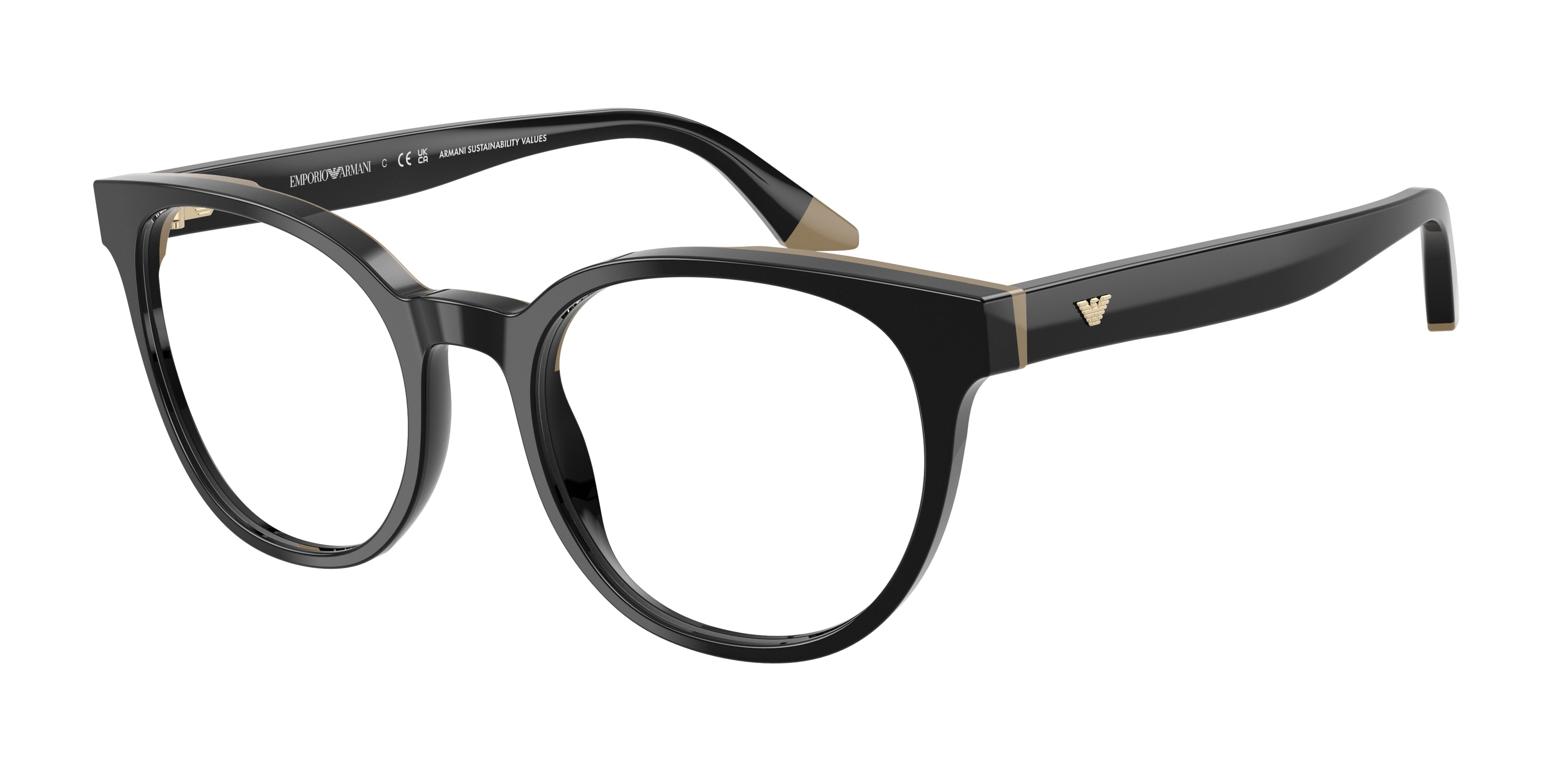 Emporio Armani EA3274 Round Eyeglasses for Women — Free Shipping - 52-140-19 / 6313-Black/Beige