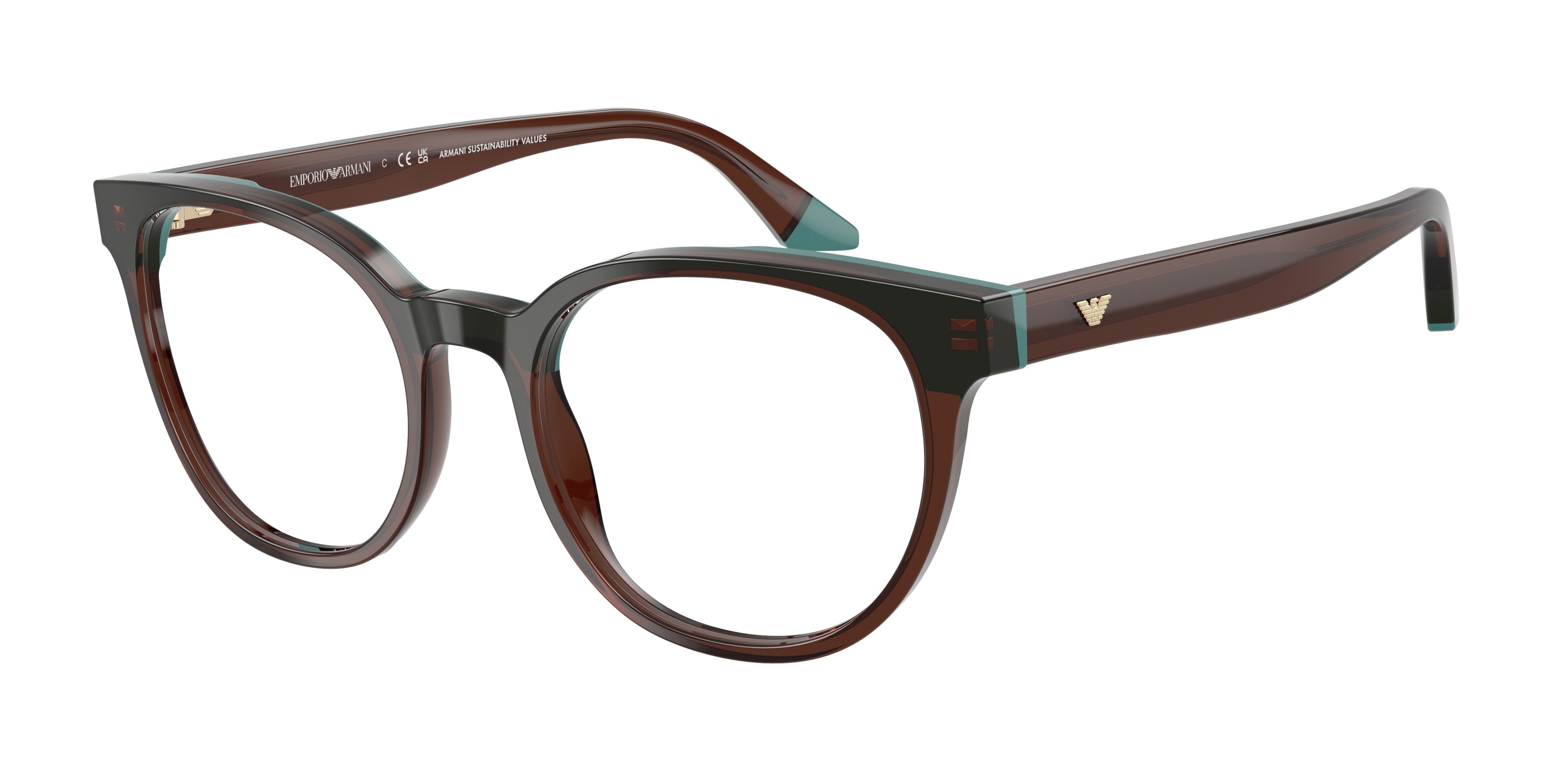 Emporio Armani EA3274 Round Eyeglasses for Women — Free Shipping - 50-140-19 / 6318-Transparent Brown/Teal
