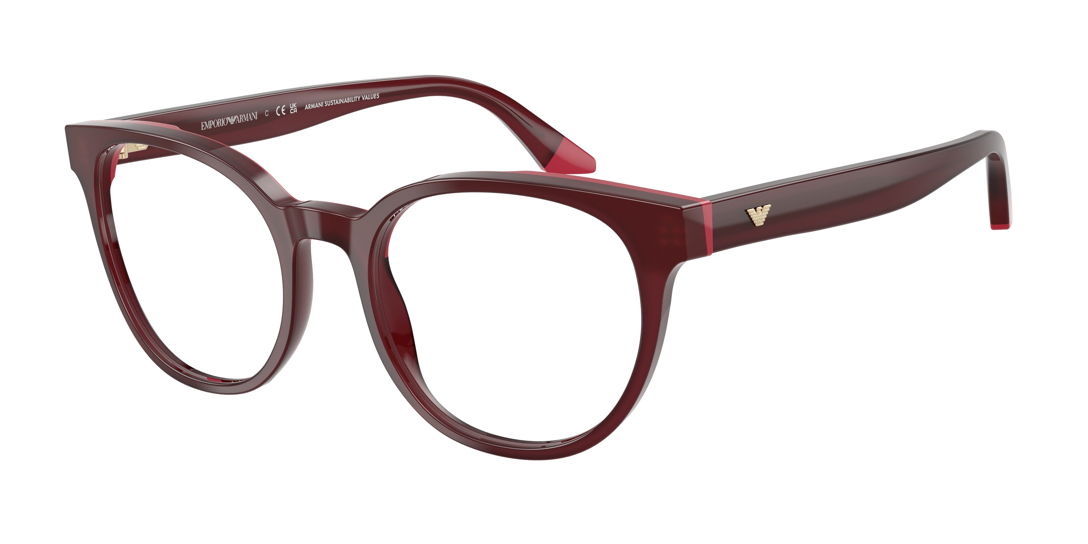 Emporio Armani EA3274 Round Eyeglasses for Women — Free Shipping - 52-140-19 / 6320-Opal Bordeaux/Pink