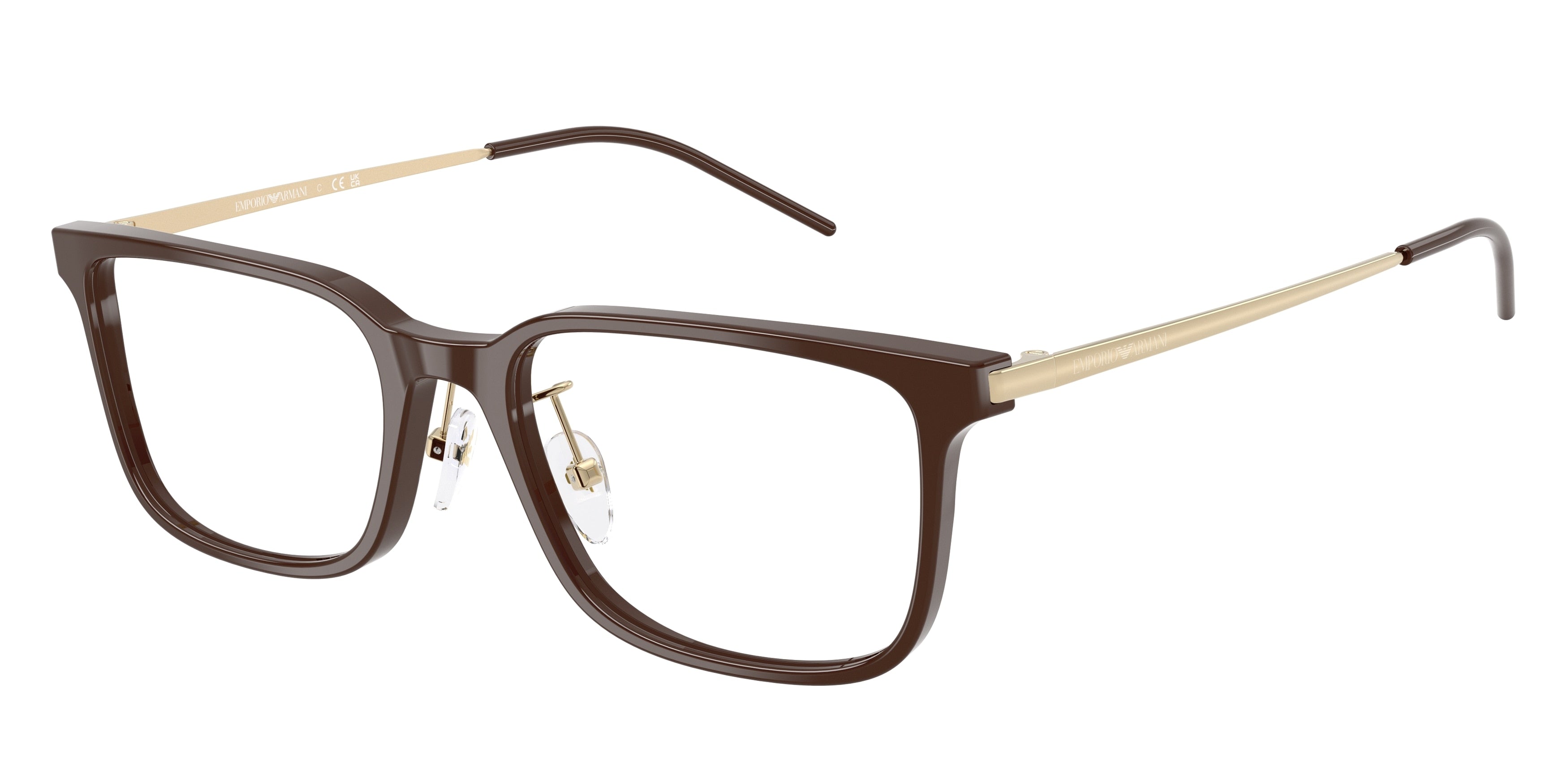 Emporio Armani EA3275D Rectangle Eyeglasses for Men — Free Shipping - 56-145-19 / 6336-Shiny Transparent Brown