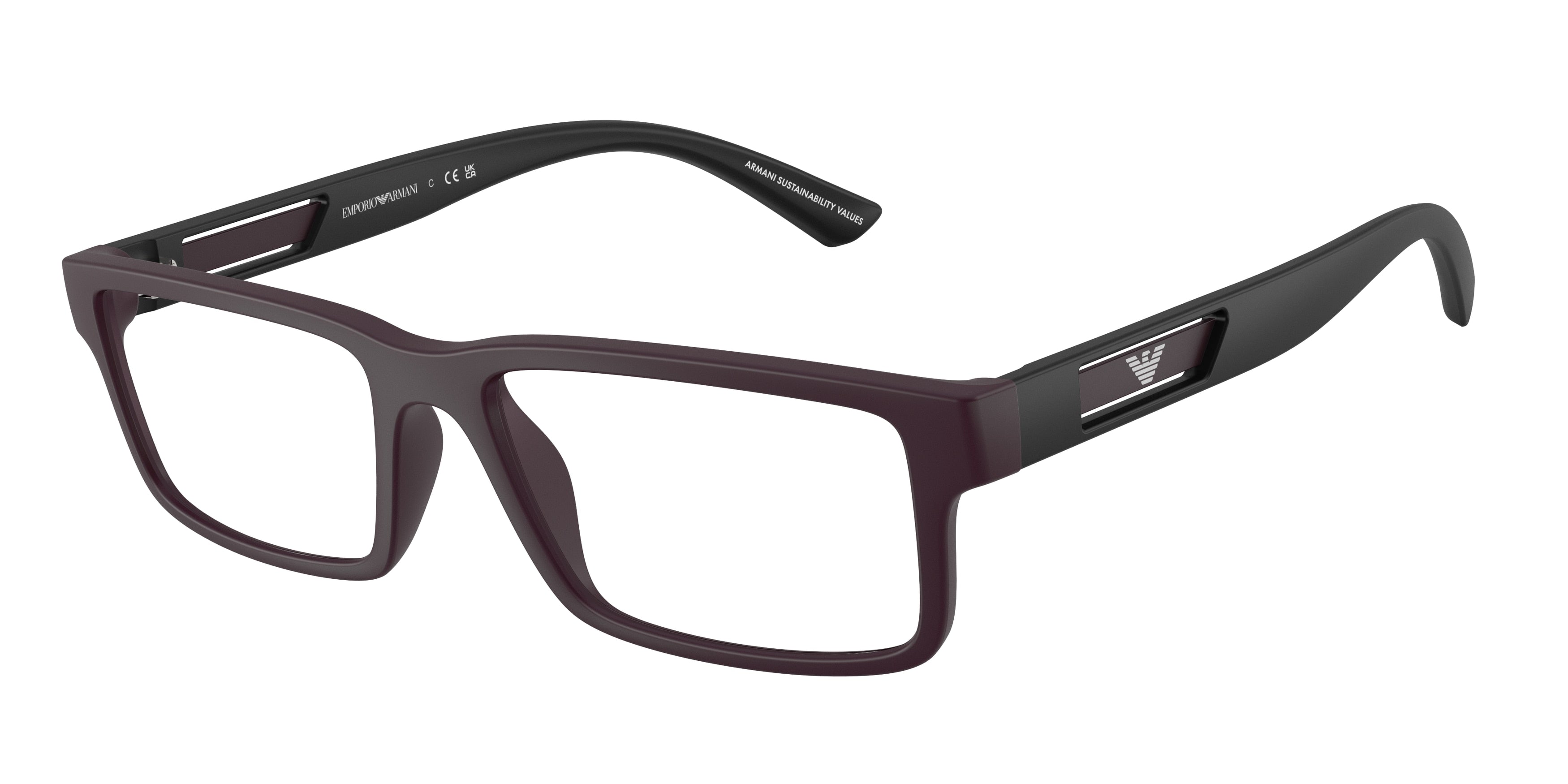 Emporio Armani EA3278 Rectangle Eyeglasses  6371-Matte Plum 55-145-17 - Color Map Violet