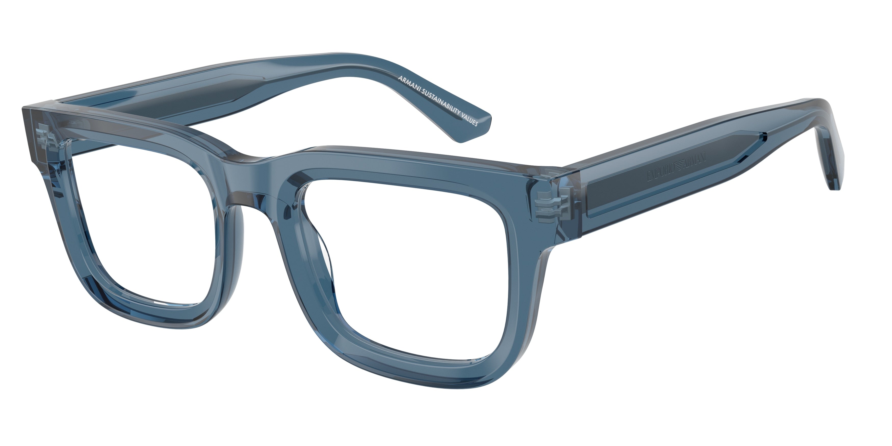 Emporio Armani EA3279 Square Eyeglasses  6362-Shiny Transparent Blue 51-145-21 - Color Map Blue