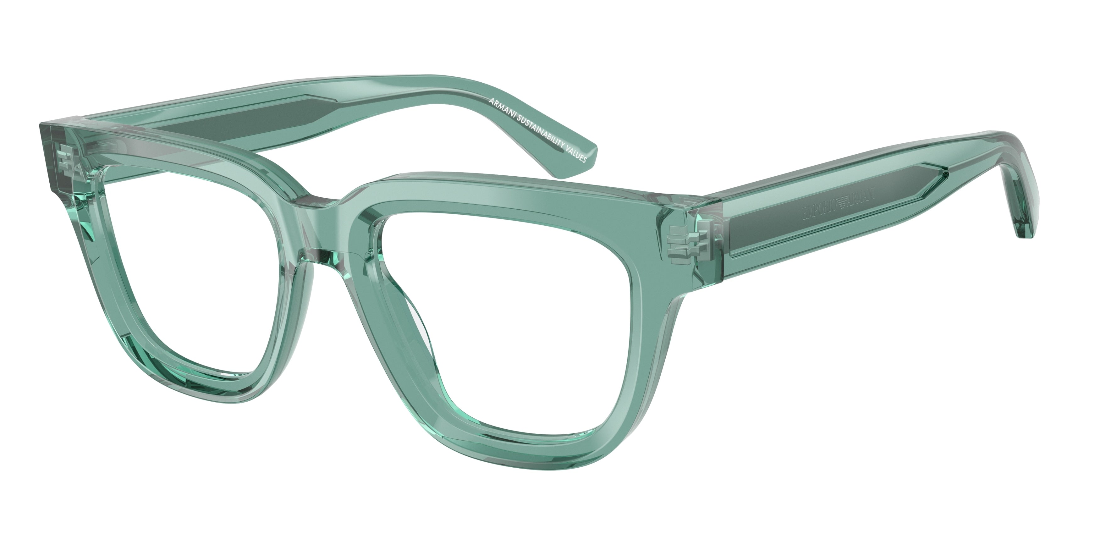 Emporio Armani EA3281 Irregular Eyeglasses  6365-Shiny Transparent Green 51-140-19 - Color Map Green