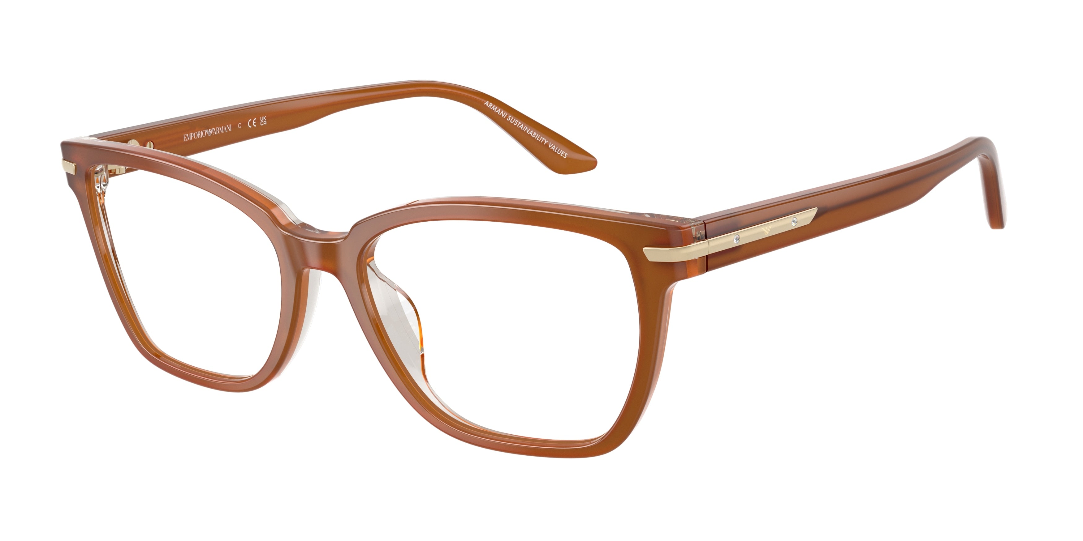 Emporio Armani EA3282BU Cat Eye Eyeglasses  6376-Tobacco 54-140-17 - Color Map Brown