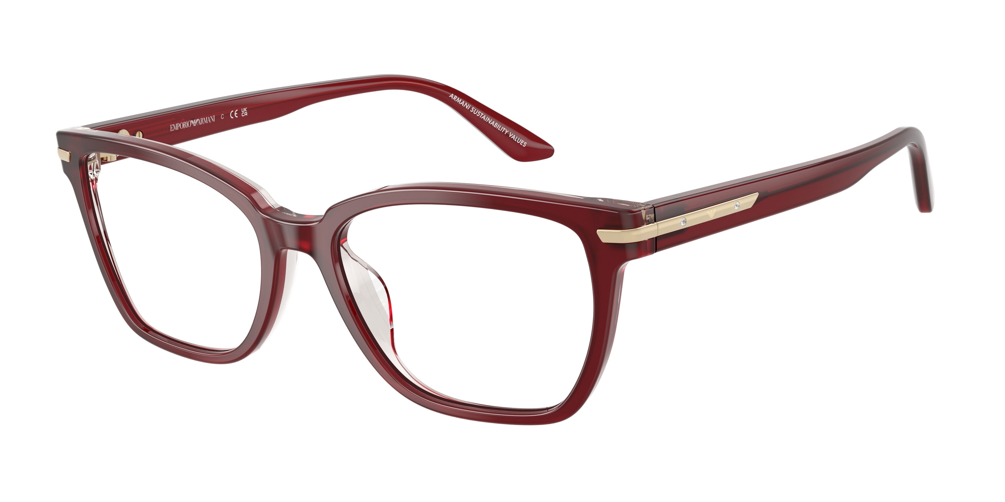 Emporio Armani EA3282BU Cat Eye Eyeglasses  6377-Shiny Bordeaux 54-140-17 - Color Map Red