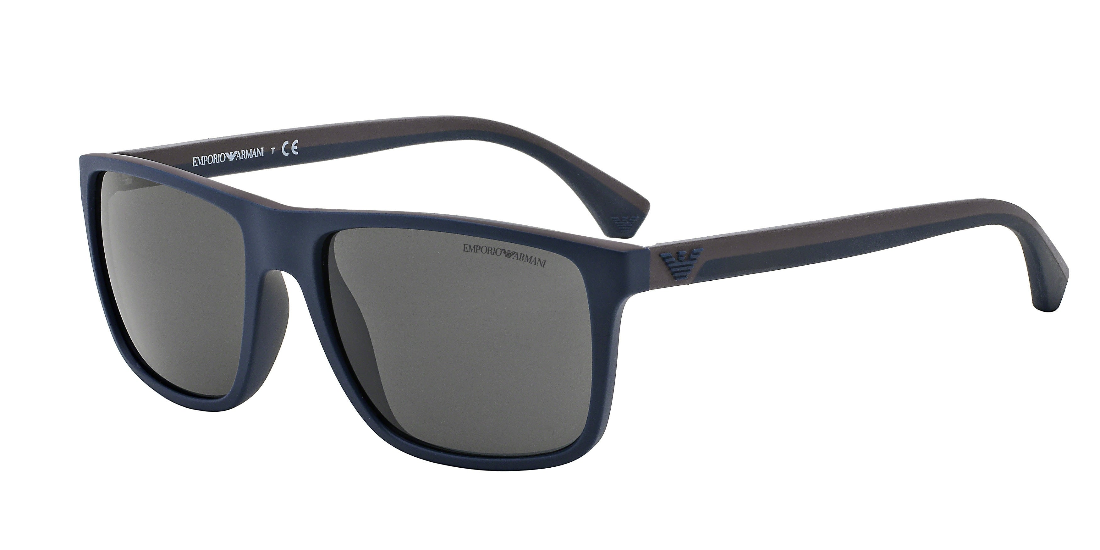 Emporio Armani EA4033 Square Sunglasses  523087-Rubber Blue & Brown 56-140-17 - Color Map Blue