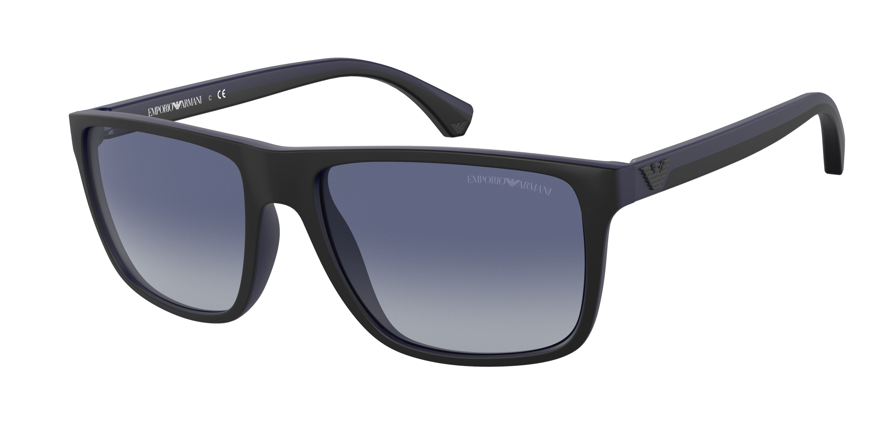 Emporio Armani EA4033 Square Sunglasses  58644L-Black/Rubber Blue 56-140-17 - Color Map Black