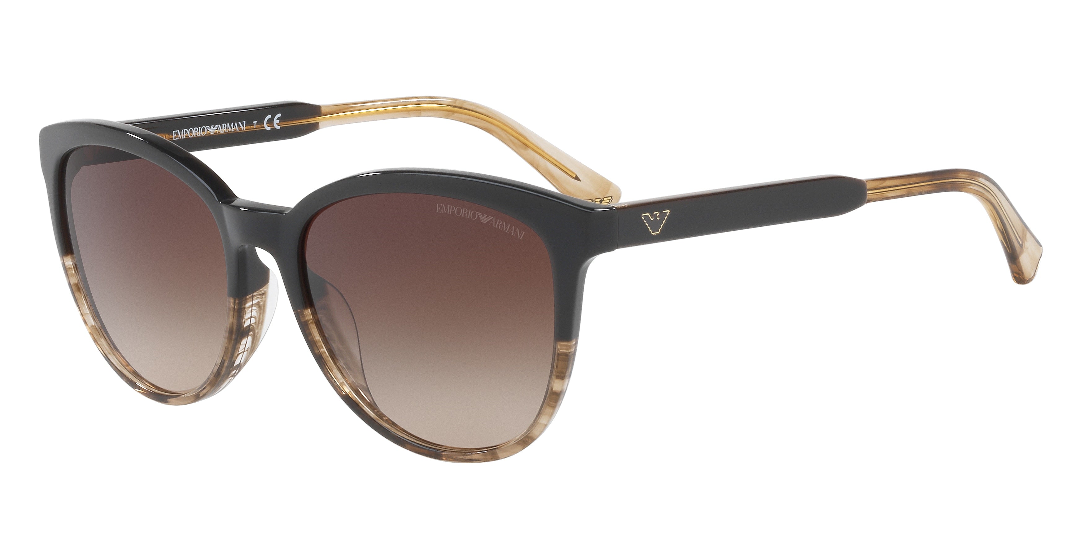 Emporio Armani EA4101 Cat Eye Sunglasses  556713-Shiny Brown & Striped Beige 56-140-17 - Color Map Brown
