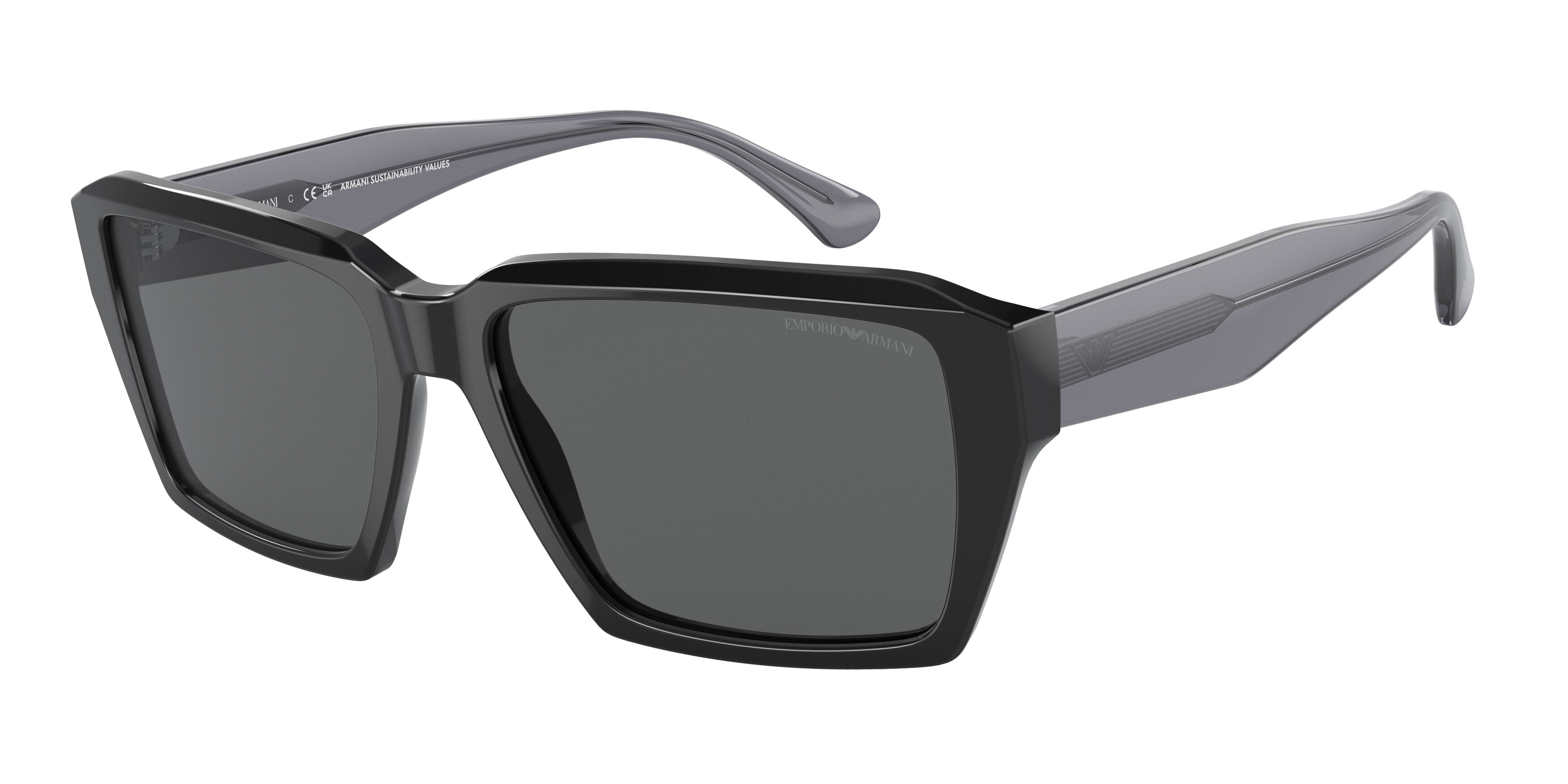 Emporio Armani EA4186F Rectangle Sunglasses  501787-Shiny Black 58-145-17 - Color Map Black