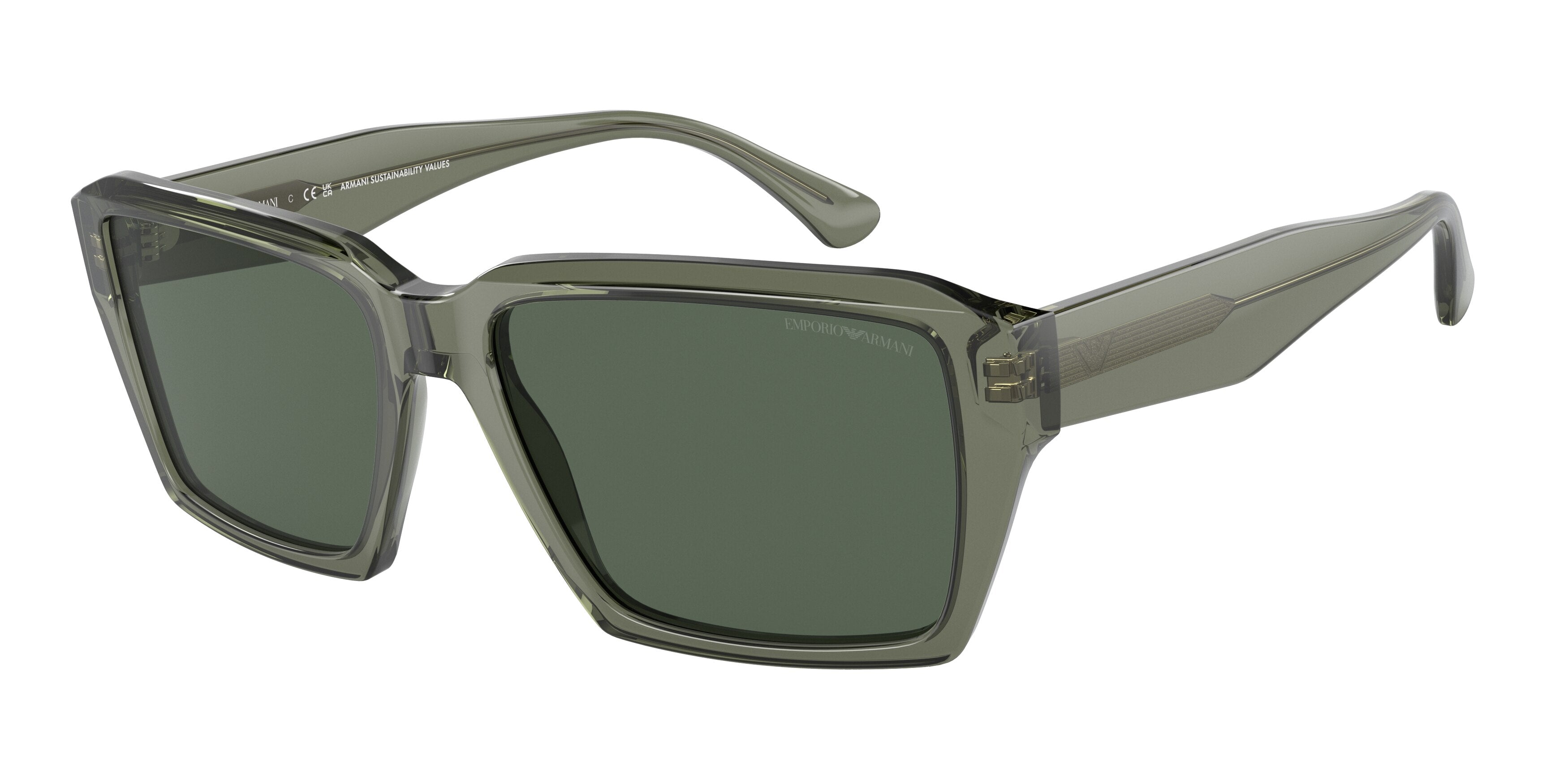 Emporio Armani EA4186F Rectangle Sunglasses  536271-Shiny Transparent Green 58-145-17 - Color Map Green