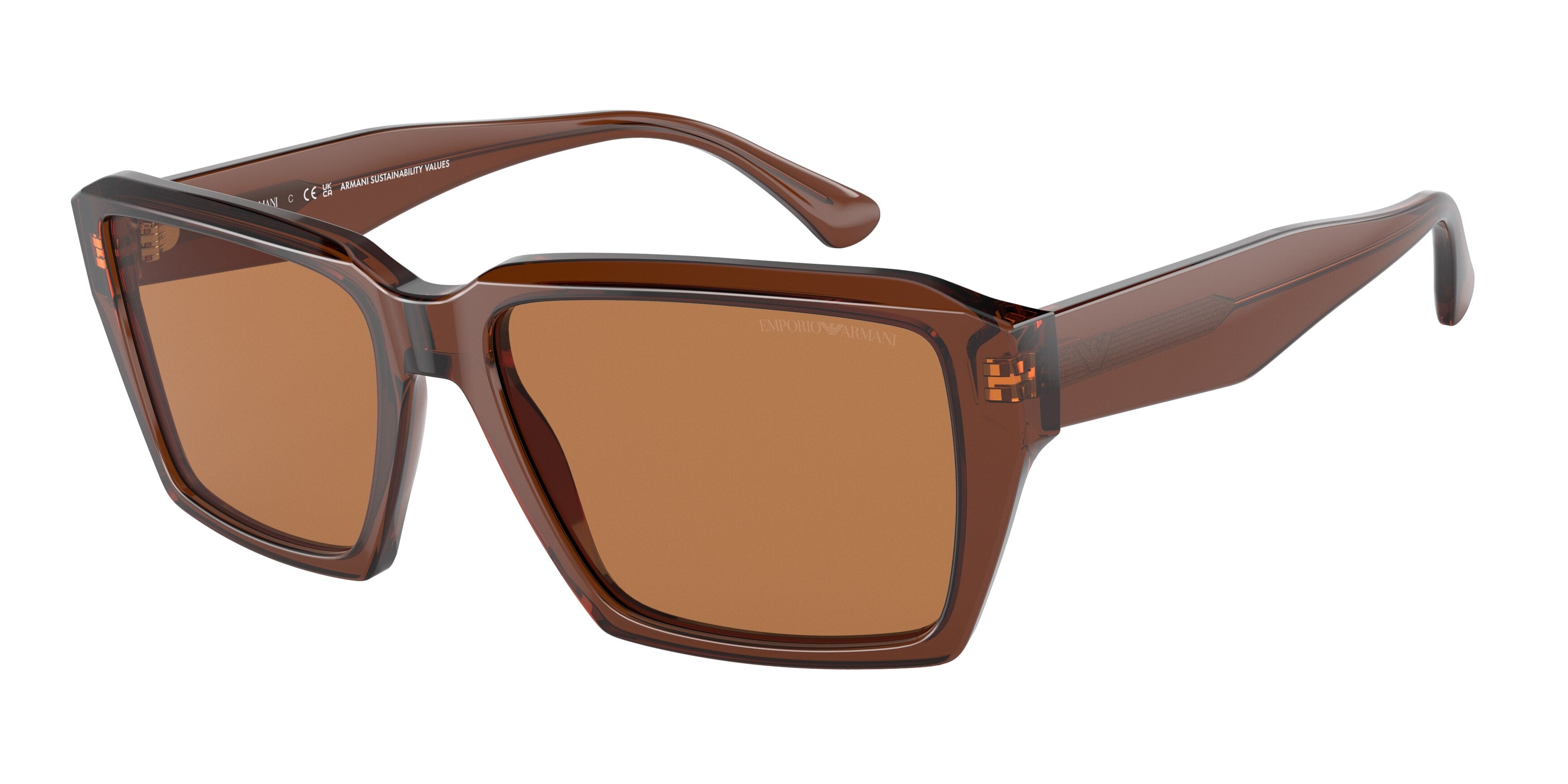 Emporio Armani EA4186 Rectangle Sunglasses  504473-Shiny Transparent Brown 58-145-17 - Color Map Brown