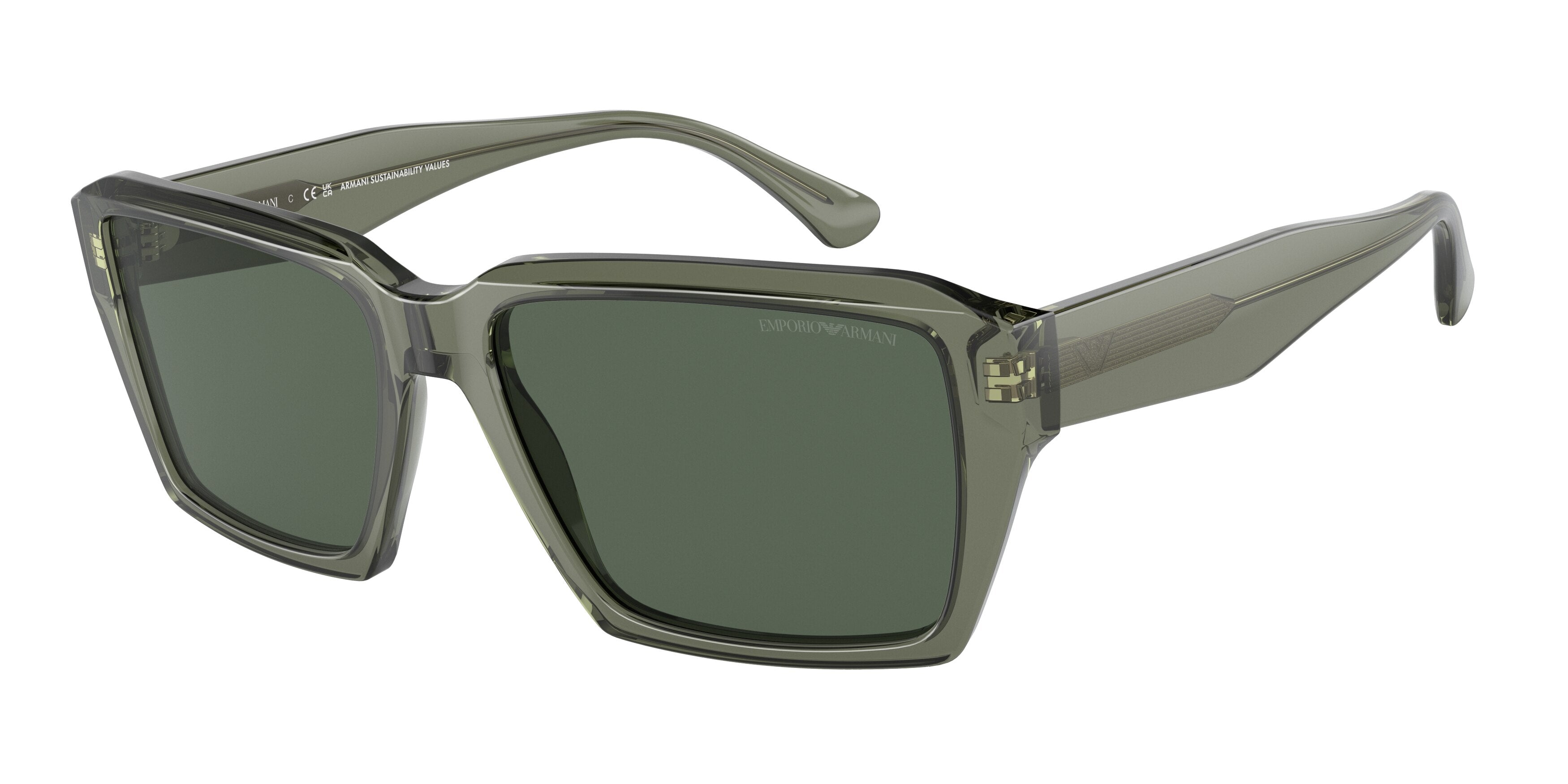 Emporio Armani EA4186 Rectangle Sunglasses  536271-Shiny Transparent Green 58-145-17 - Color Map Green